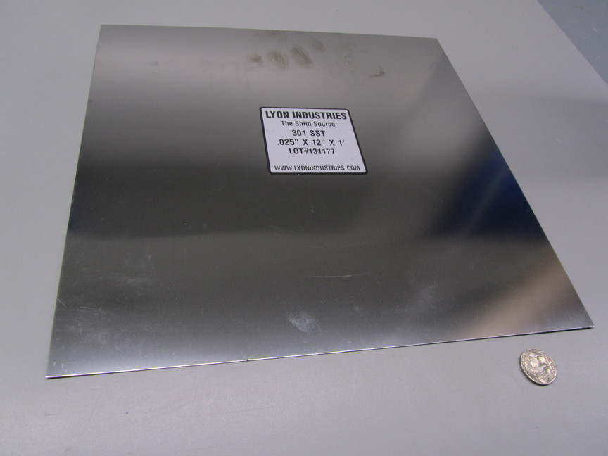 301 Stainless Steel Sheet Shim, .025″ (+/-.0010″) x 12.0″ Width x 12″ Length