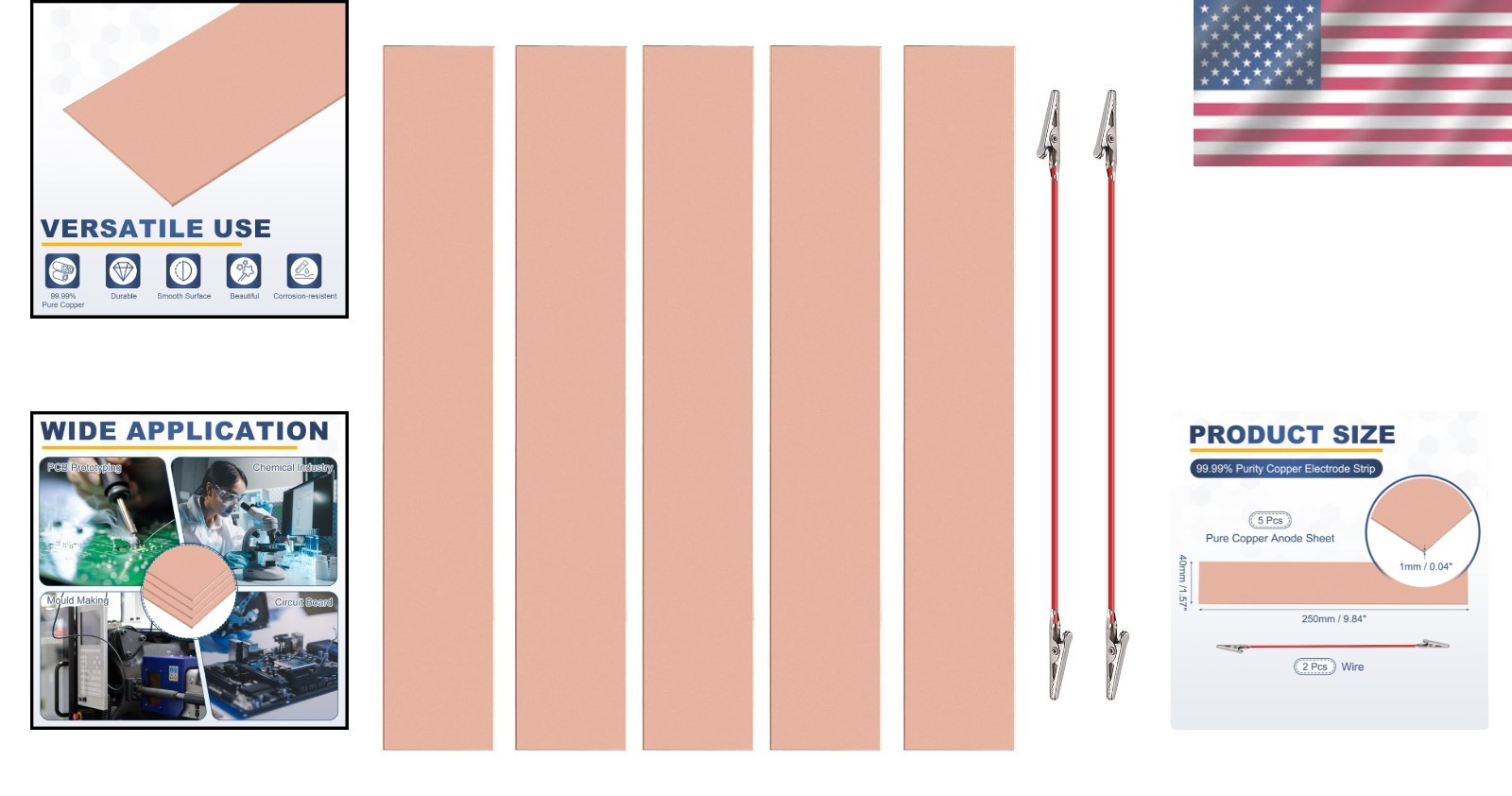 Copper Anode Sheet 5 Pack with Alligator Clips