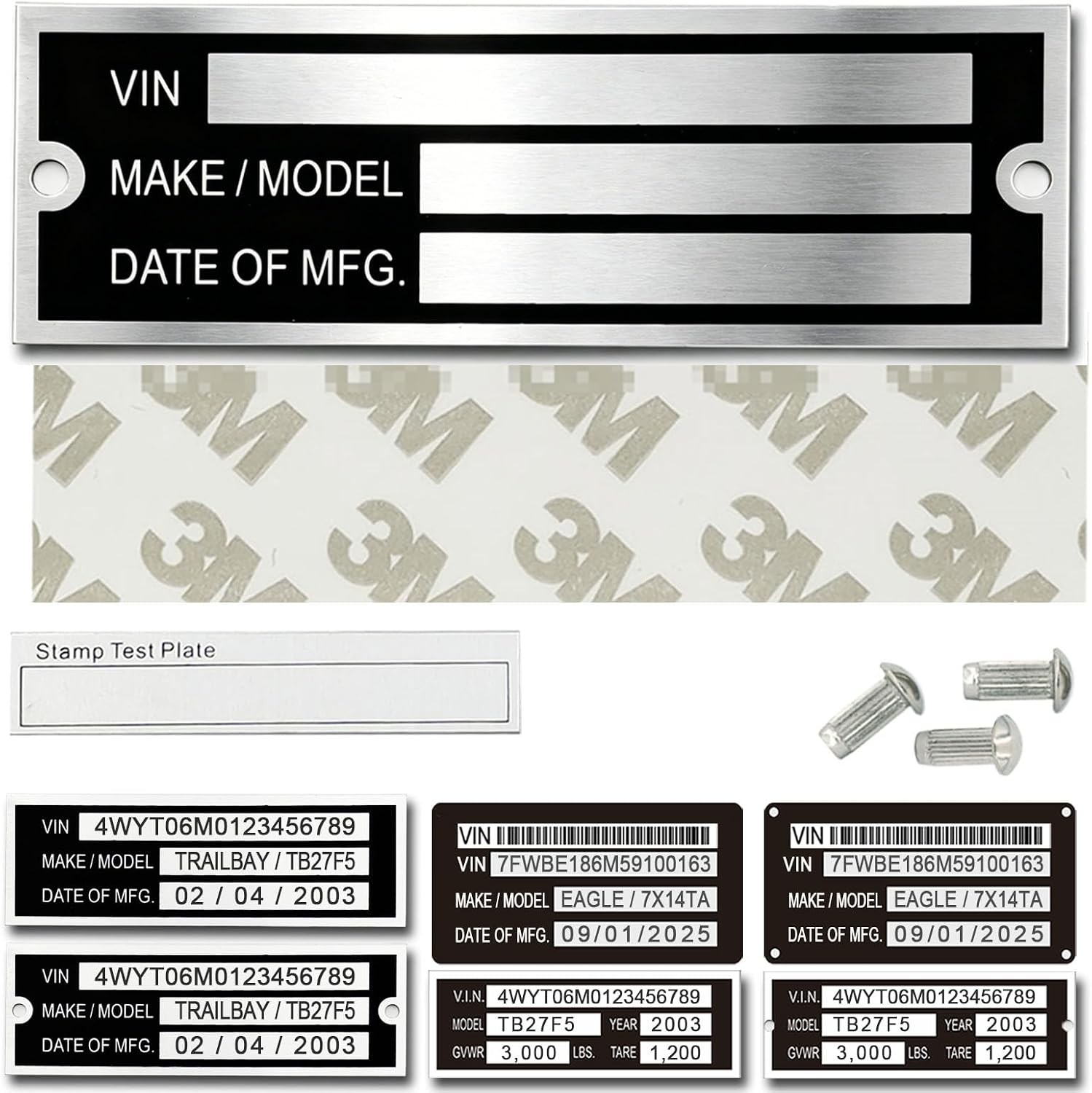 Blank Aluminum ID Plates, Metal Identification Plate, Serial Number Tag, Equipme