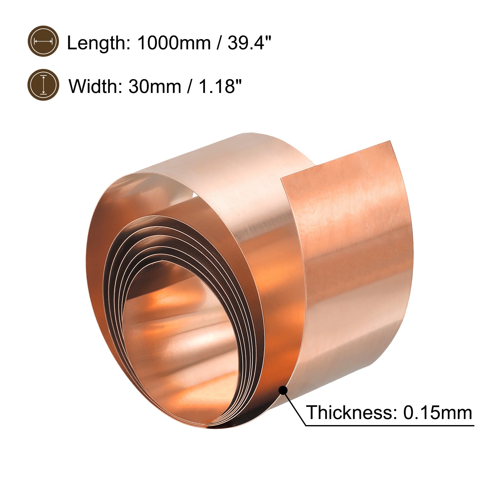 Copper Thin Foil Roll Sheet, 0.15x30x1000mm Pure Copper Foil Sheet Roll