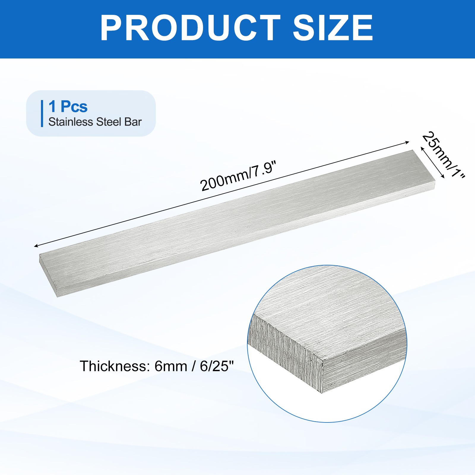 316L Stainless Steel Flat Bar, 6/25″ Thickness 1″ Width 7.9″ Length 1pcs