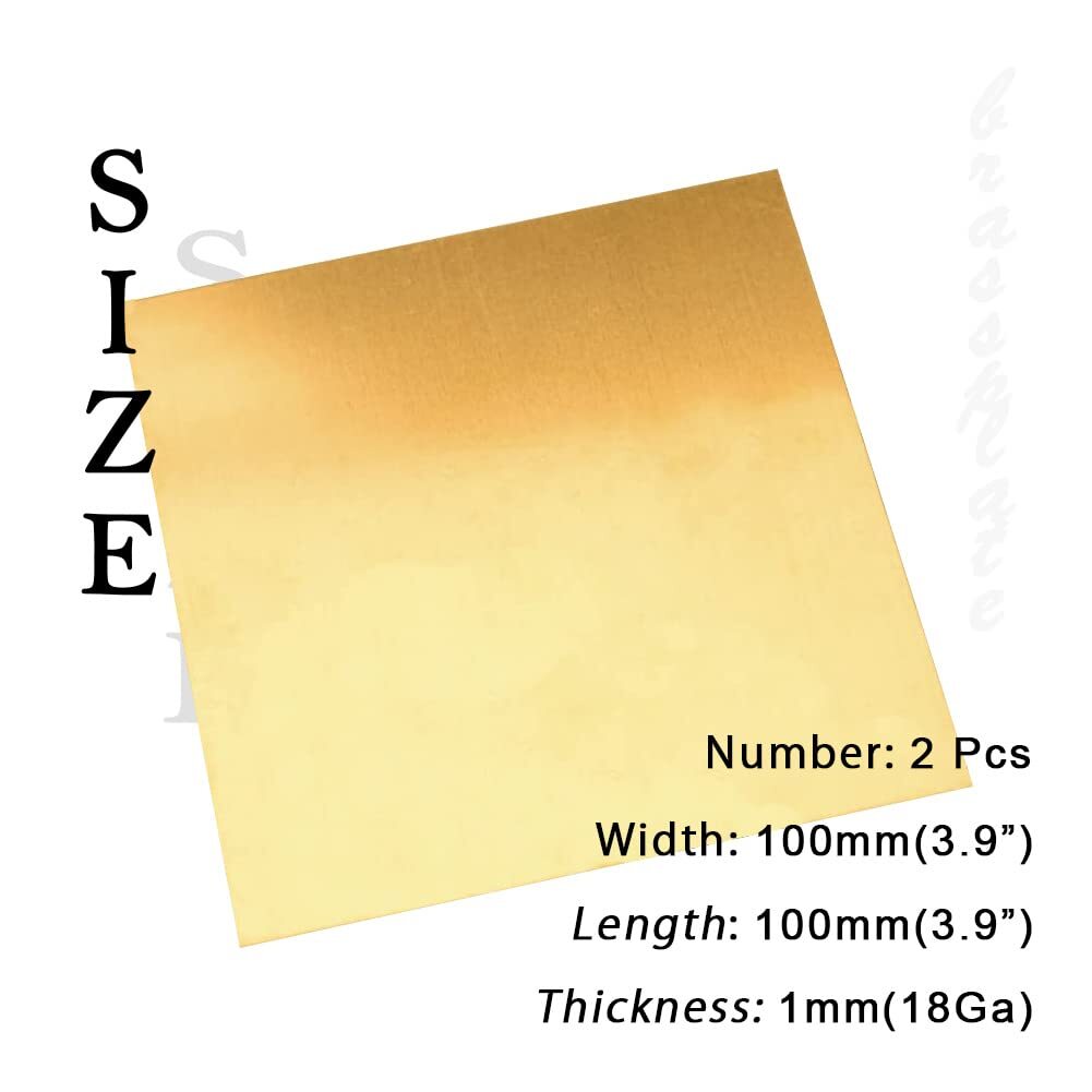 18 Gauge Brass Sheet，H62 Brass Plates Metal 0.039″ Thickness x 3.9″ Width x 3…