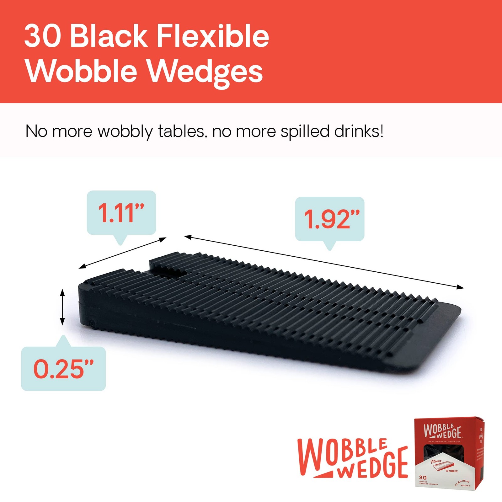 Wobble Wedges Flexible Plastic Shims 30 Pack Black for Leveling and Furniture