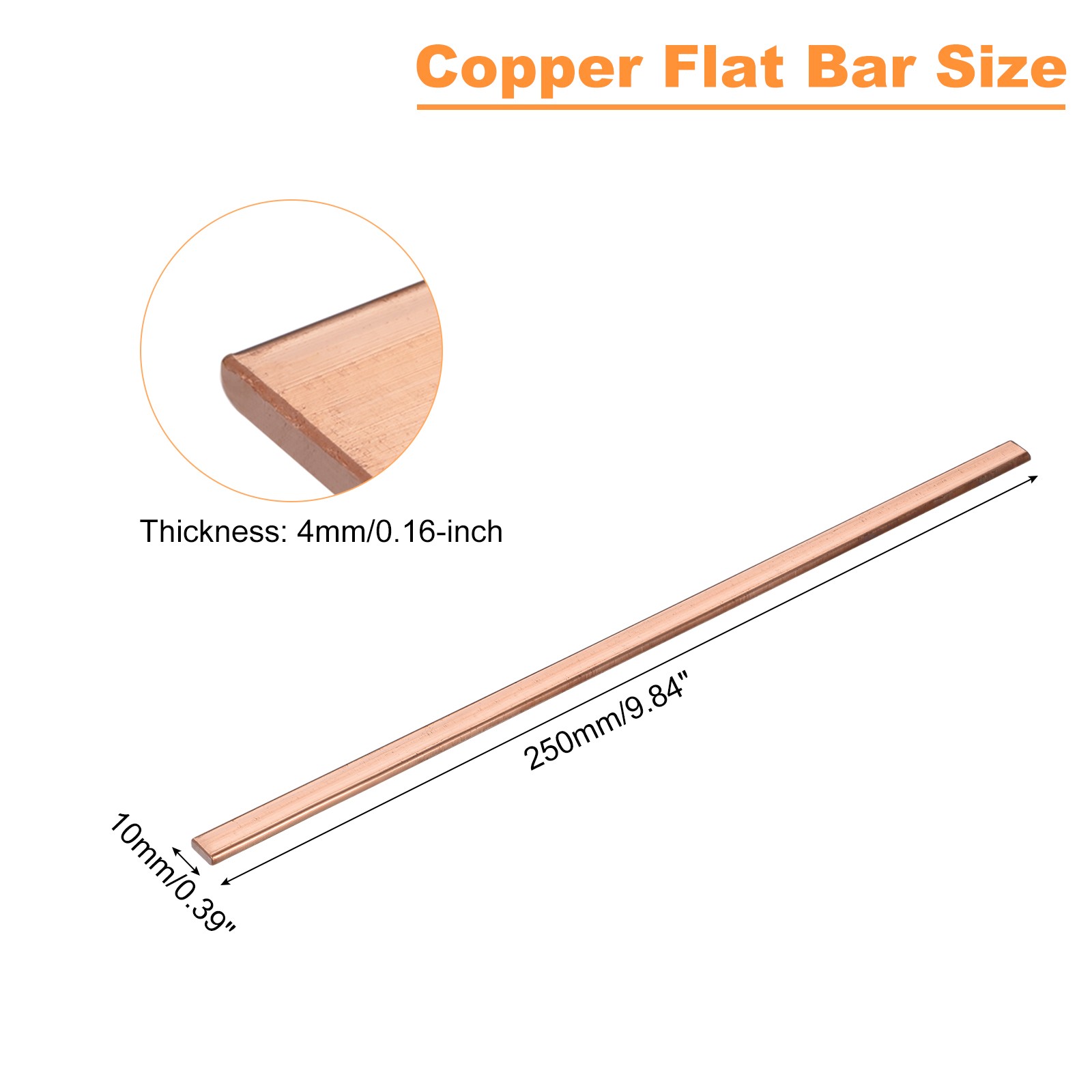 Copper Flat Bar, 5/32″ Thickness x 3/8″ Width x 10″ Length Copper Bar Stock