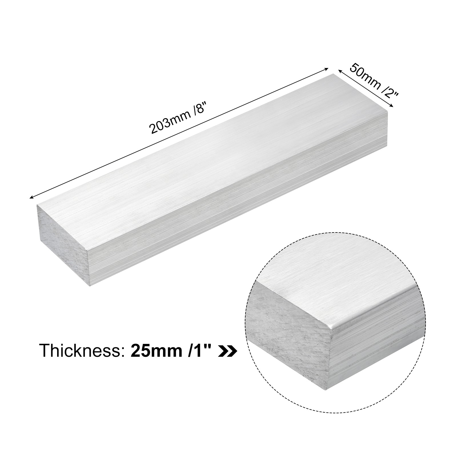 Square Aluminum Flat Bar 1″ Thickness 2″ Width 8″ Length New