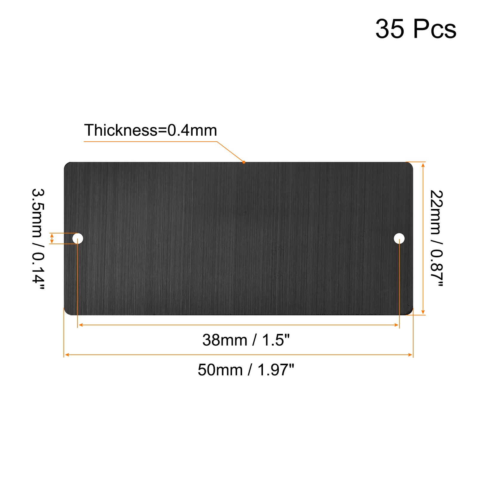 50x22x0.4mm Brushed Stainless Steel Blank Metal Card with Hole Dark Gray 35Pcs