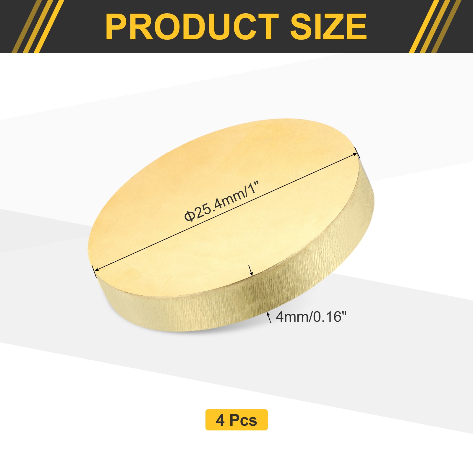 4Pcs Brass Round Plate, 0.16″(4mm) Thick 1″(25mm) Dia H65 Brass Round Sheet