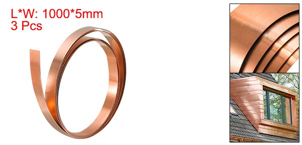 Copper Sheet Roll Metal Foil Plate 1000mm x 5mm x 0.5mm 3pcs