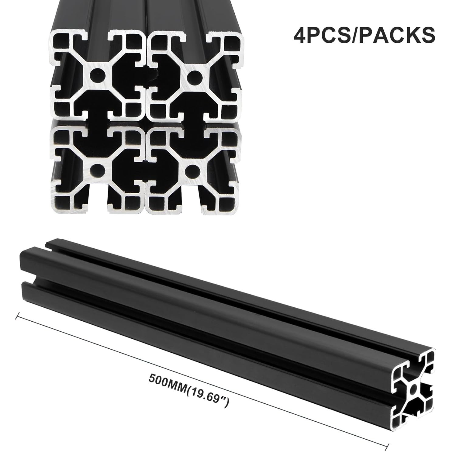 High-Strength 4040 T-Slotted Aluminum Extrusions – 4 Pack 500mm