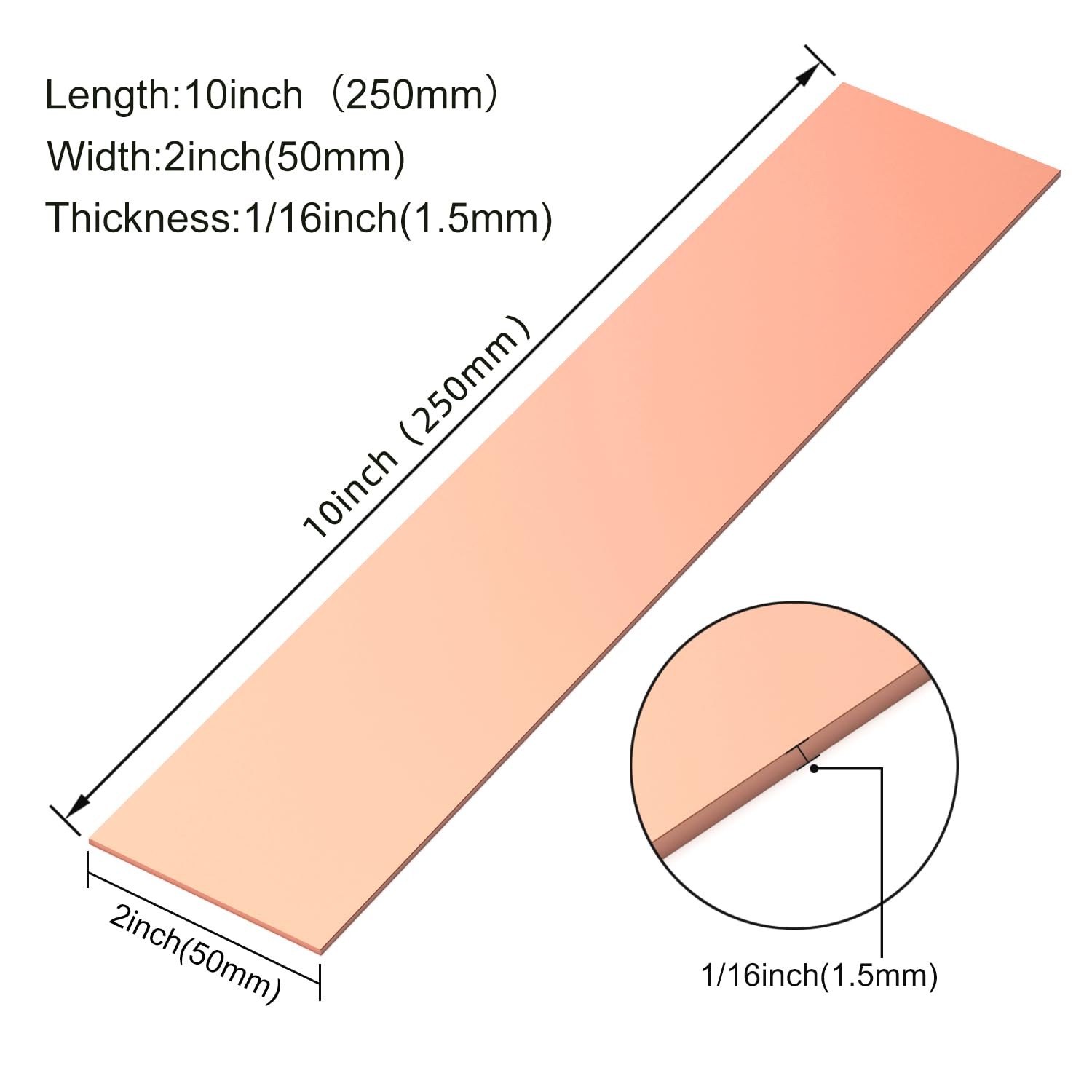 Solid Copper Flat Bar Stock 1/16x2x10 Inch Square Metal Sheets Crafts 1 PCS