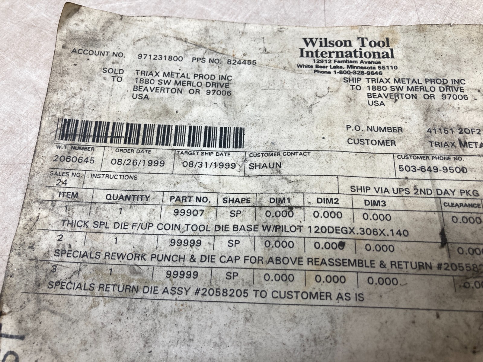 Wilson Tool 1.25 THK Emboss RD Make Die Base-Rework Punch & Die Cap W/ Sample