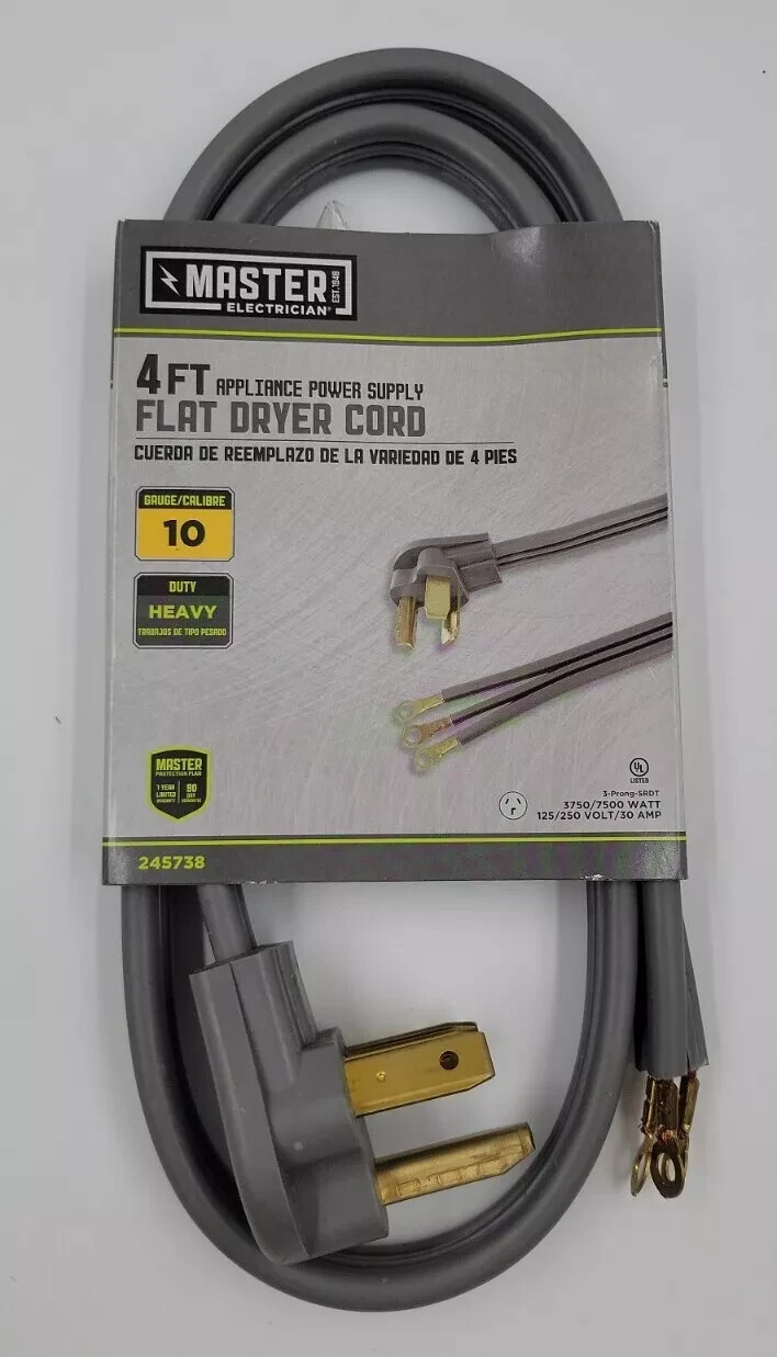 Master Electrician 09124ME 4-Feet Gray Flat Dryer Cord 10 Guage Heavy Brand New