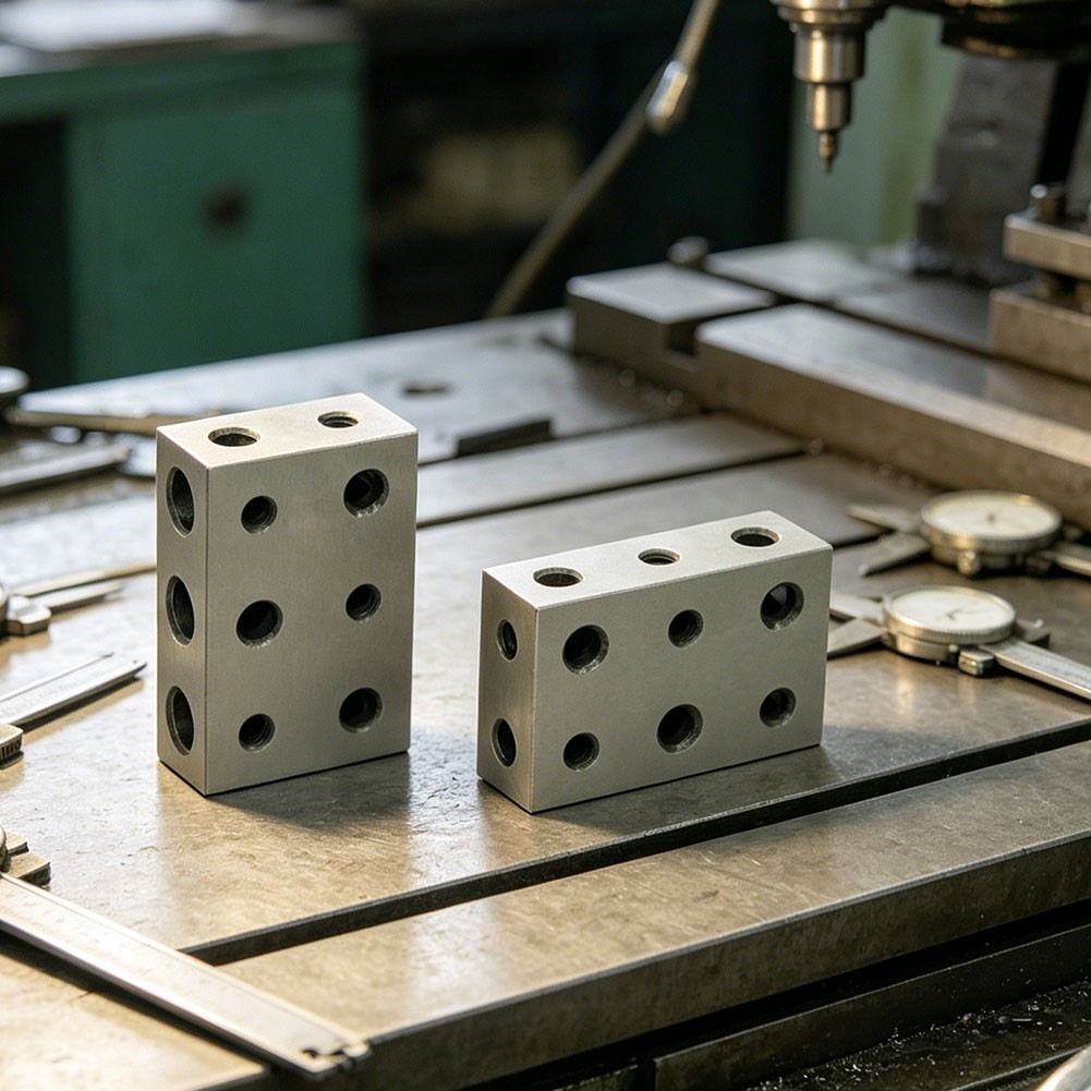 1 x2 x3 Steel Blocks Pair 11 Holes 5 Threaded 5/16-18 for Fixture Building