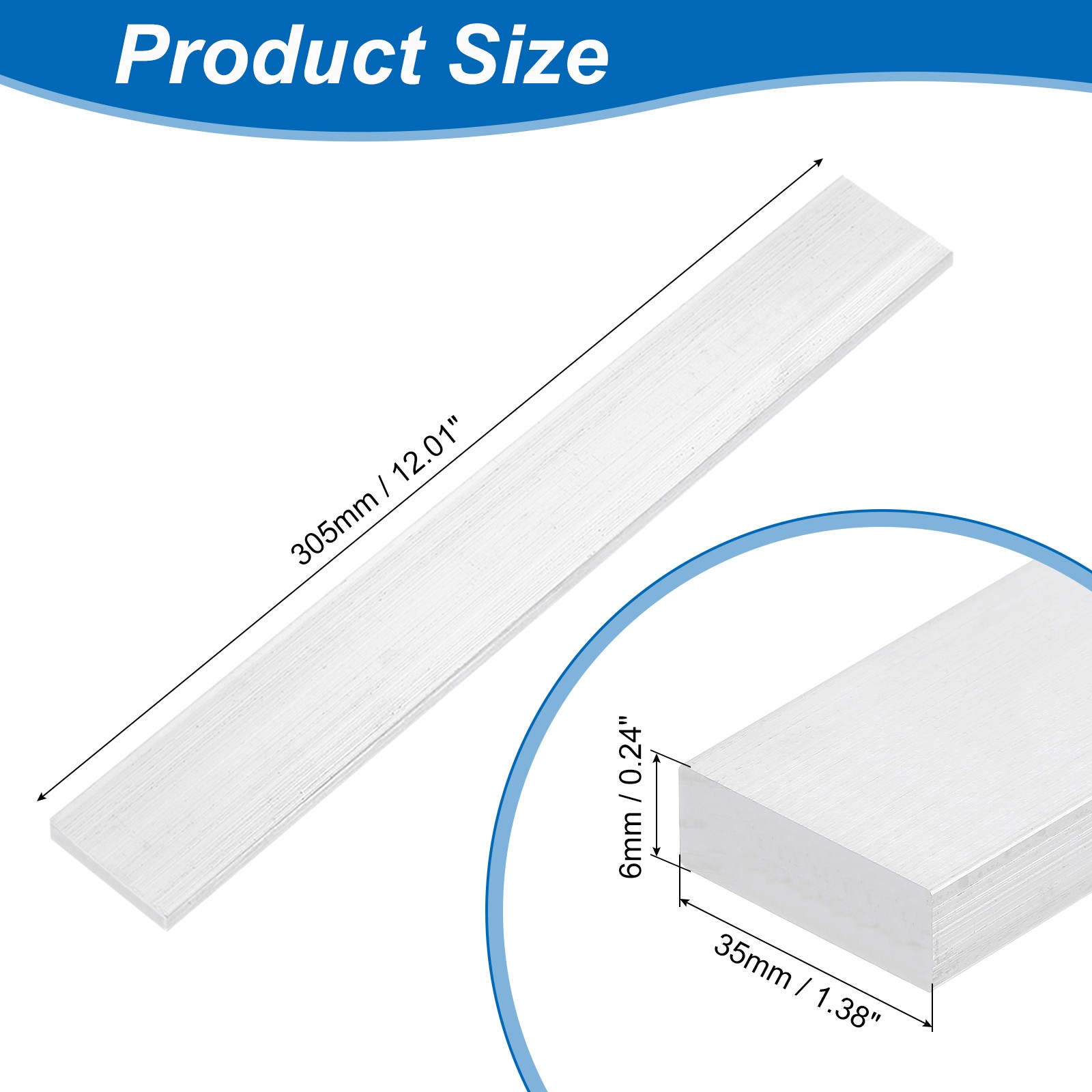 Square 6063 Aluminum Flat Bar, 1/4″ Thickness 1-3/8″ Width 12″ Length