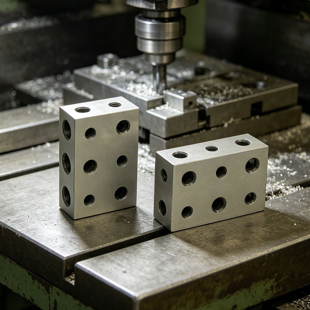 1 x2 x3 Steel Blocks Pair 11 Holes 5 Threaded 5/16-18 for Fixture Building