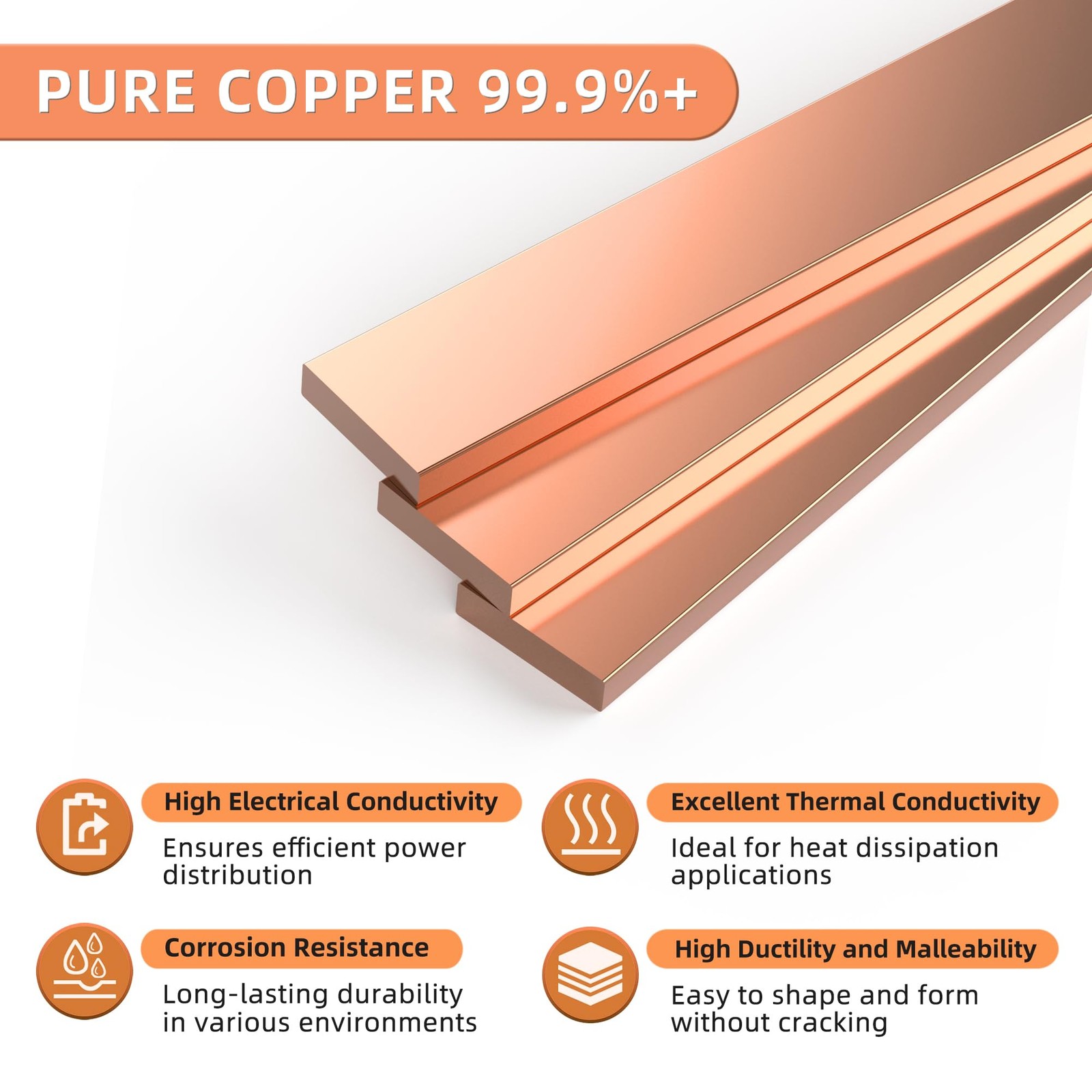 Solid Copper Flat Bar Stock 1/16x2x10 Inch Square Metal Sheets Crafts 1 PCS