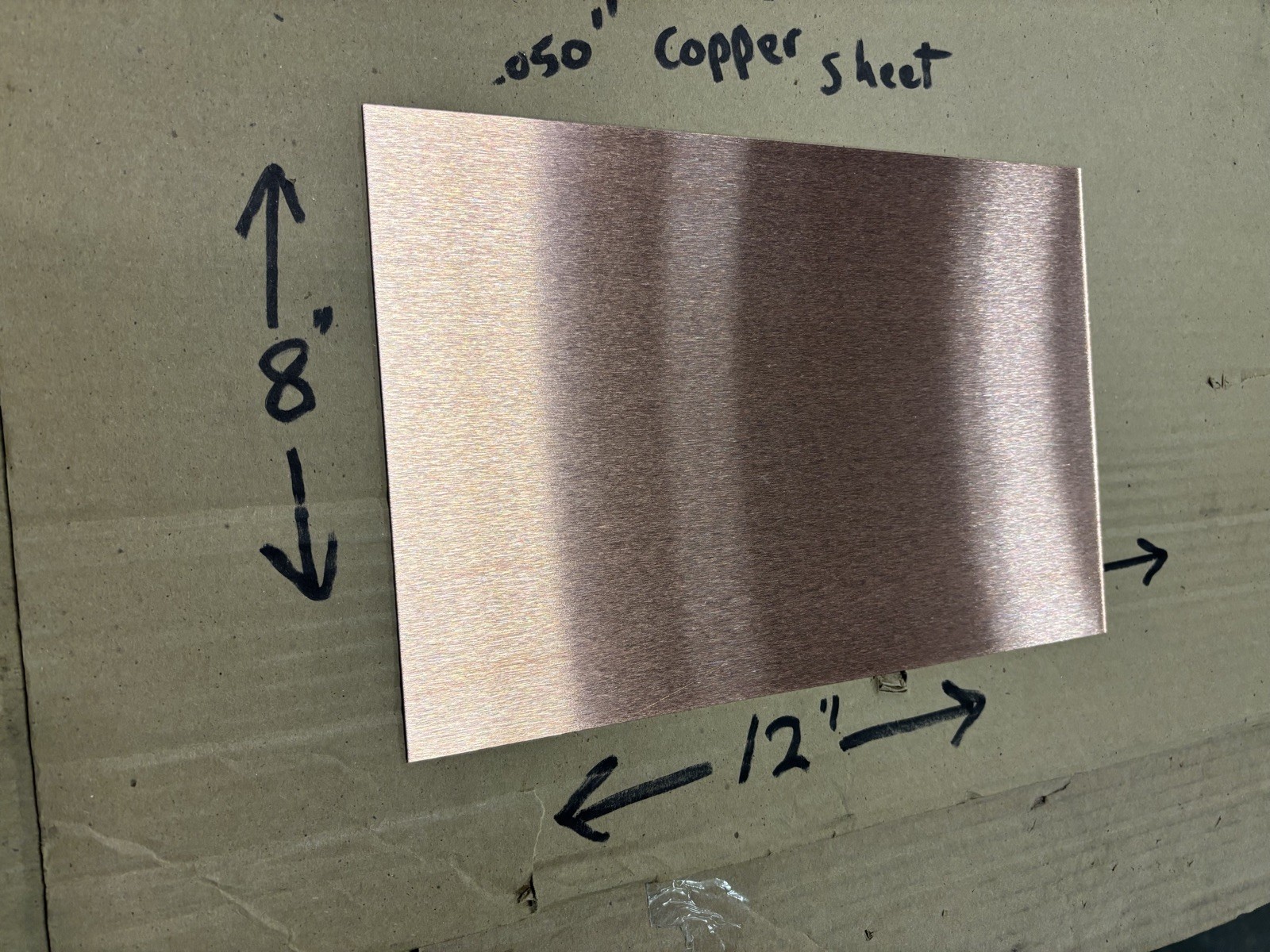 .050” Thick Copper Sheet Metal 8” x 12” Brushed 120 Grit Finish – New