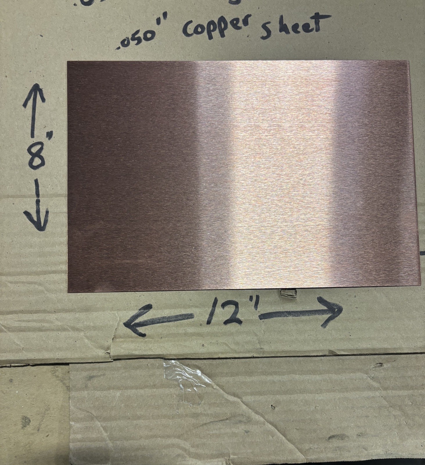 .050” Thick Copper Sheet Metal 8” x 12” Brushed 120 Grit Finish – New