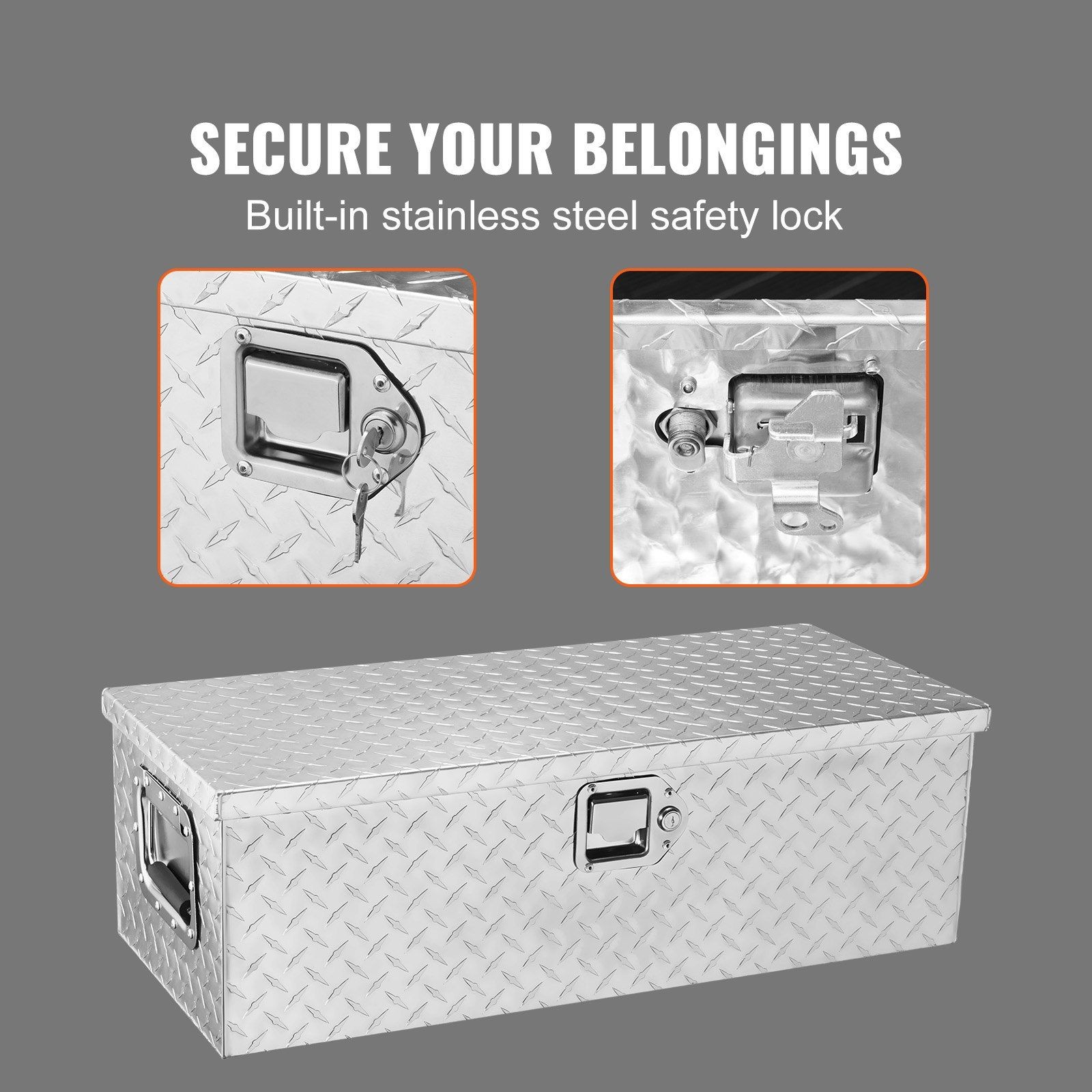 30x13x9.6in 300lb Heavy Duty Aluminum Diamond Plate Tool Box Silver & Lock