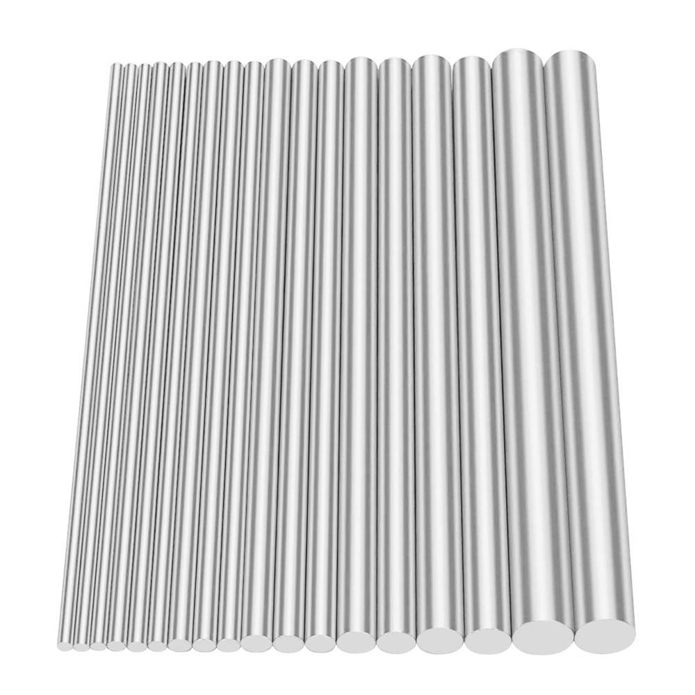 Glarks 18Pcs Aluminum Solid Round Rod Lathe Bar Stock Assorted for DIY Silver
