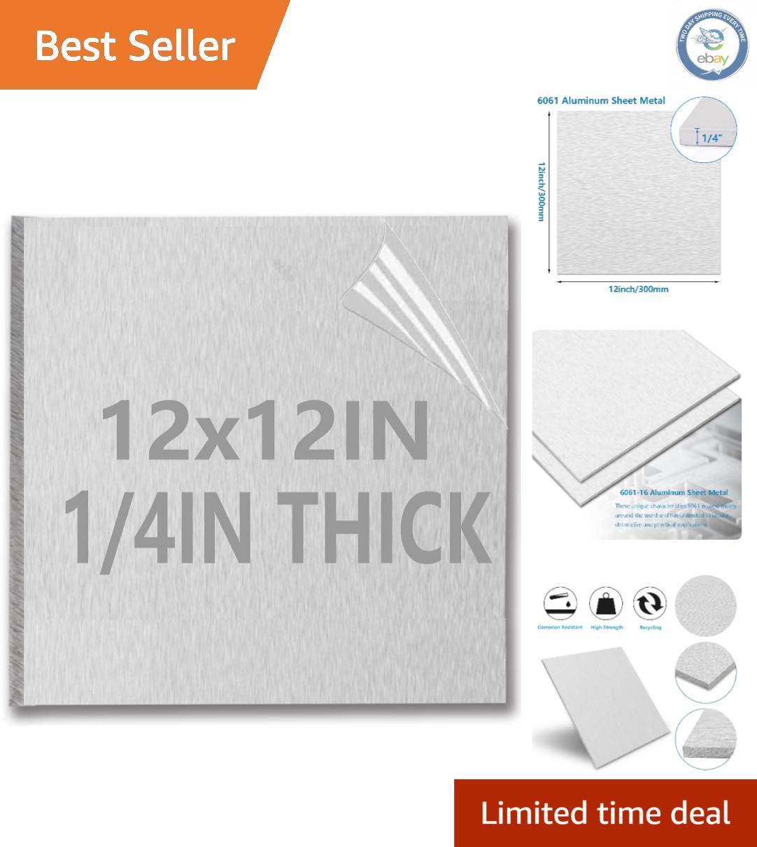 Durable 1/4 Inch 6061 Aluminum Sheets with Protective Film – All-Purpose 12×12