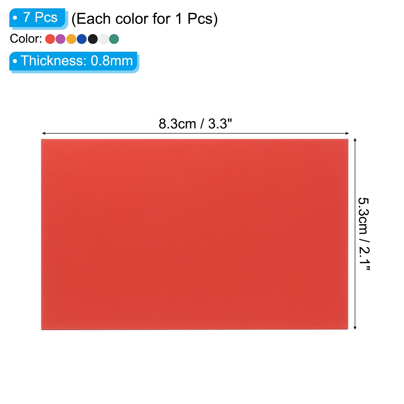 7Pcs 2.1″x3.3″ Aluminum Sheet Metal, Silver/Black/Blue/Green/Yellow/Red/Purple