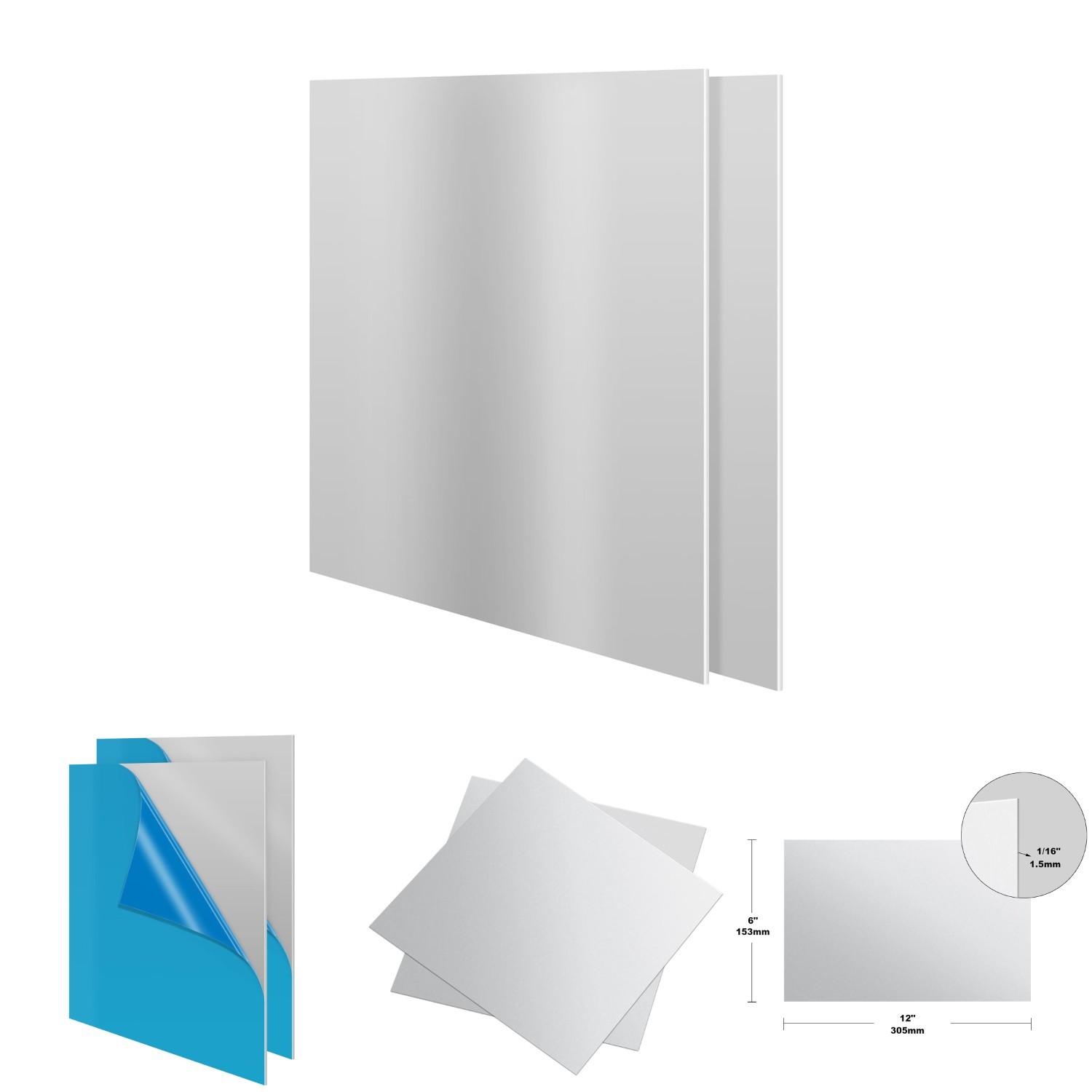6061 Aluminum Sheet Metal 6x12x1 5mm Rectangle Plate Protective Film Flat