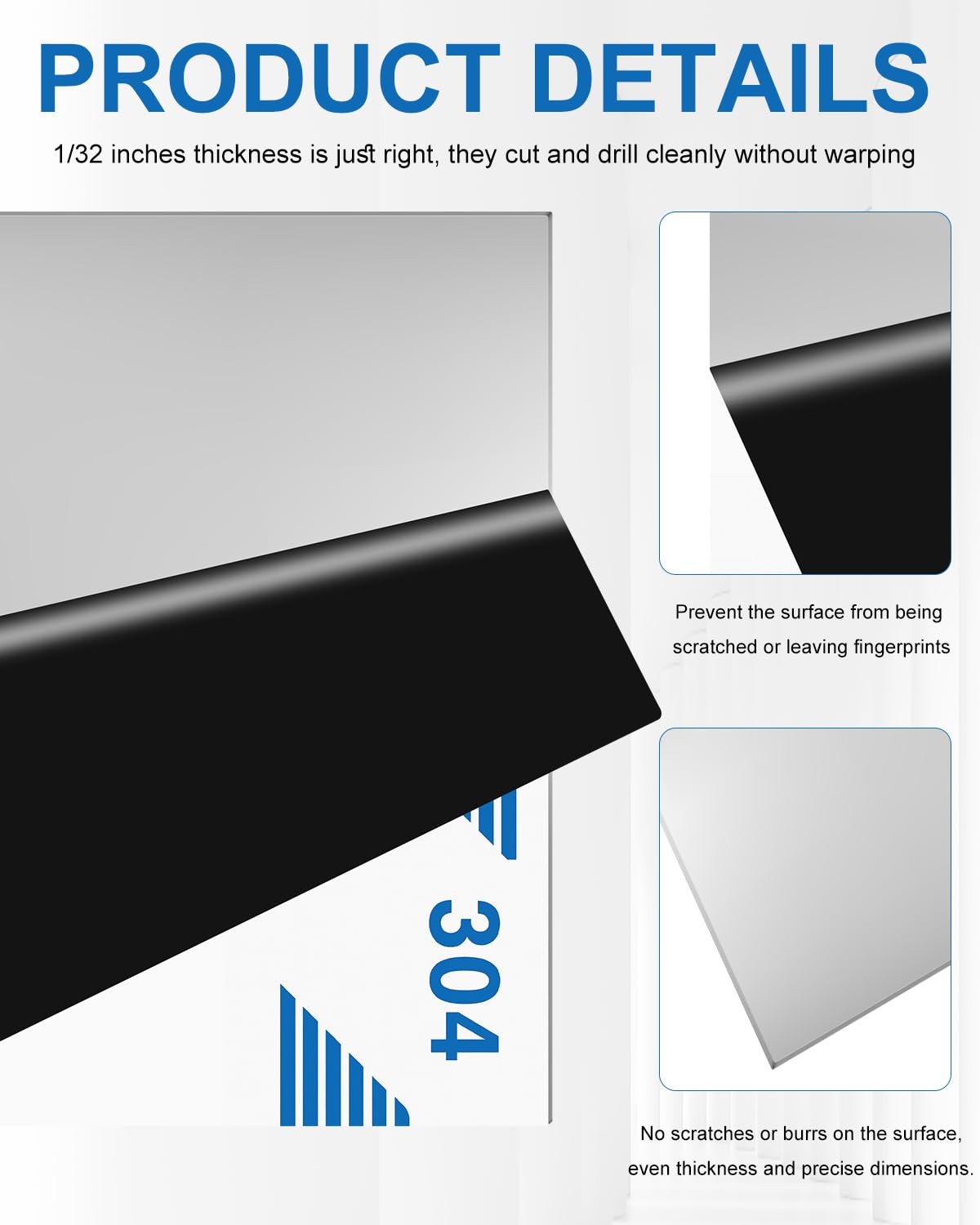 Rocaris 2pcs 304 Stainless Steel Sheet, 12″ X X 12x12x1/32inch, Grey