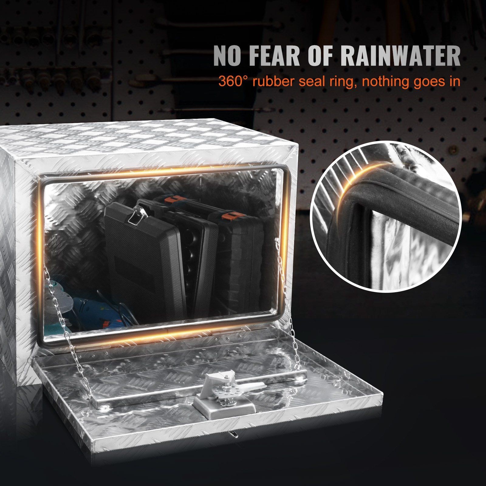 24x14x16in Waterproof Aluminum Diamond Plate Truck Box 333lb & Lock