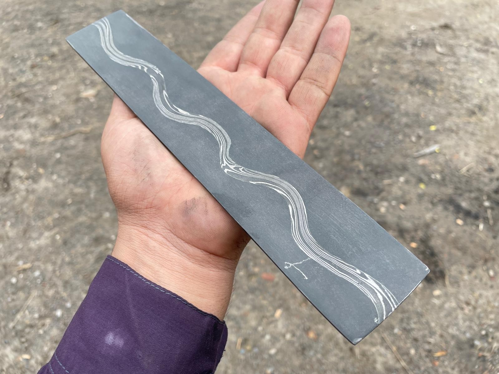 Snake Pattern Copper San Mai Billet | 1095 & 15N20 Steel Knife Making Supply