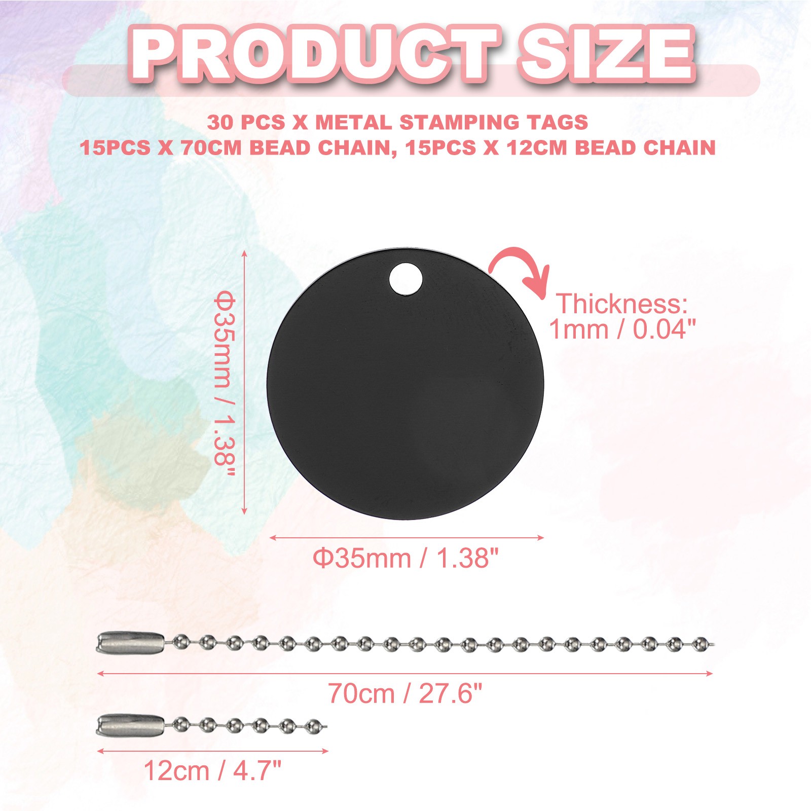 30Pcs Blank Tag Metal Stamping Tags, Round Shape Engraved Tag, Black