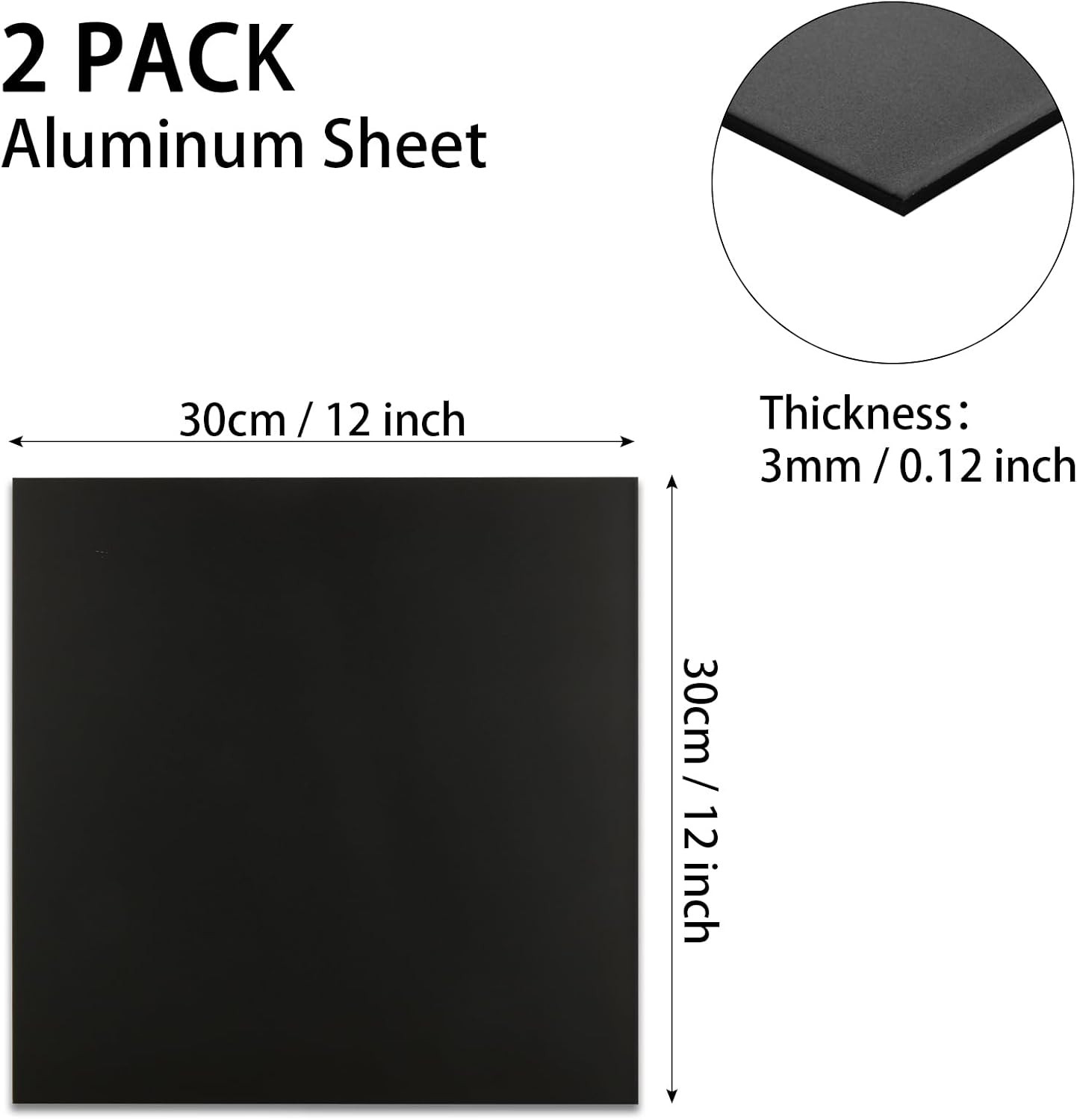 2 Pack 12 x 12 x 1/8 (0.12″) Inch 5052 Anodized Aluminum Sheet, 3 mm Thick Black