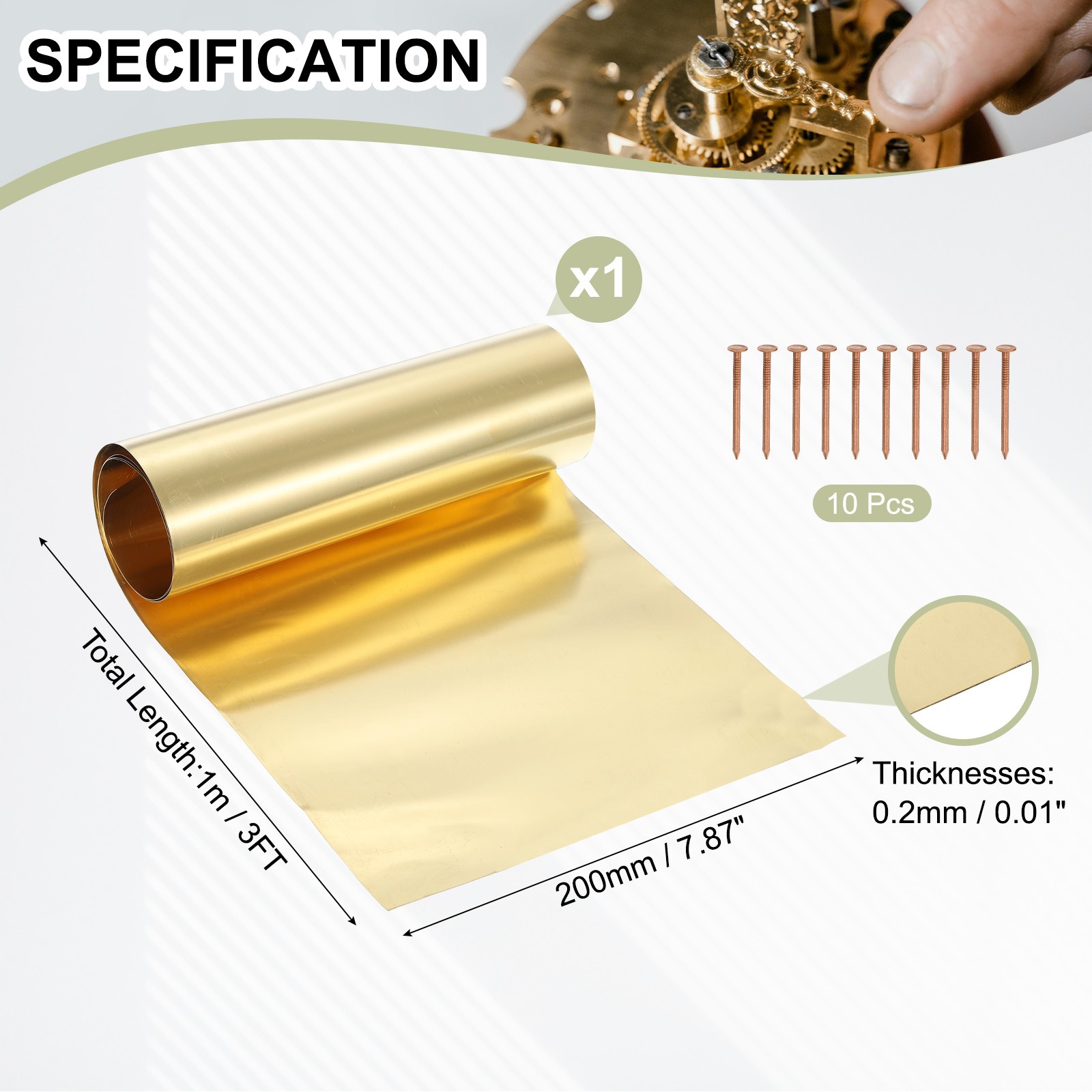Brass Sheet Roll 7.9″ x 39.4″ 28 Gauge(0.2mm) Thickness for DIY (1 Pack, Brassy)