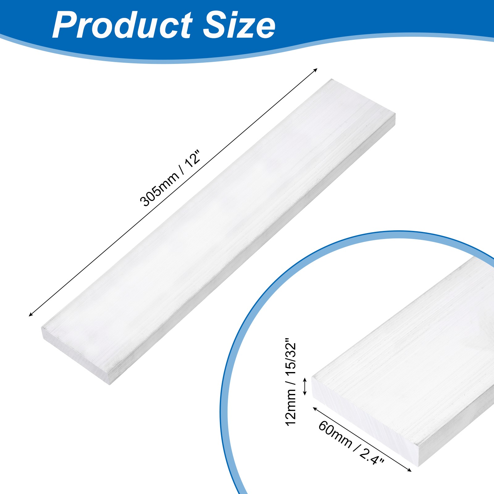 Square Aluminum Flat Bar, 15/32″ Thickness 2-3/8″ Width 12″ l with Glove