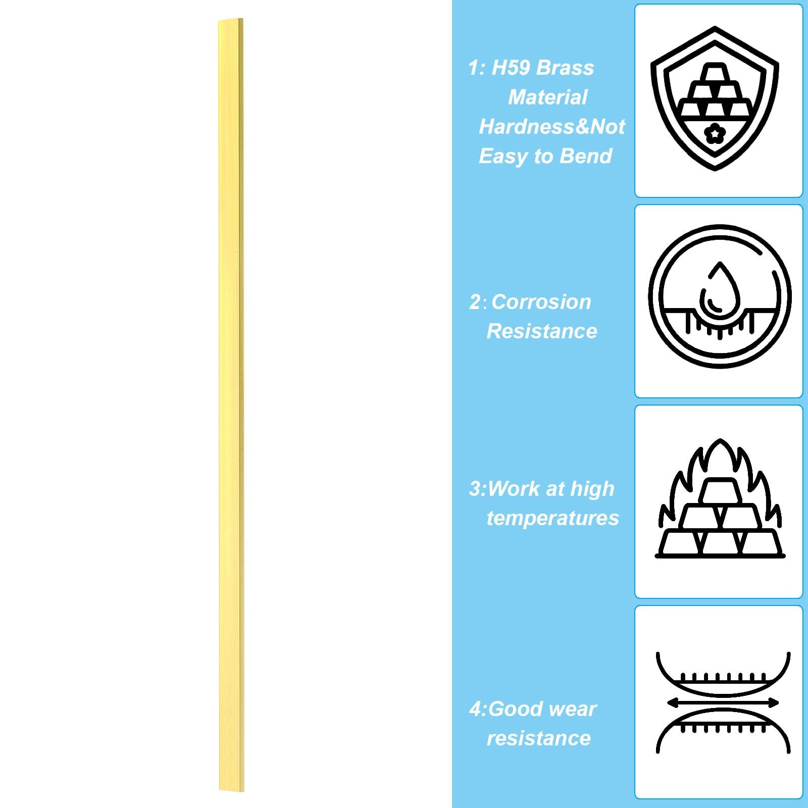 1/8 x 1/2 x 12″ H59 Brass Flat Bar, Solid Flat Mill Stock for Crafting Mainte…