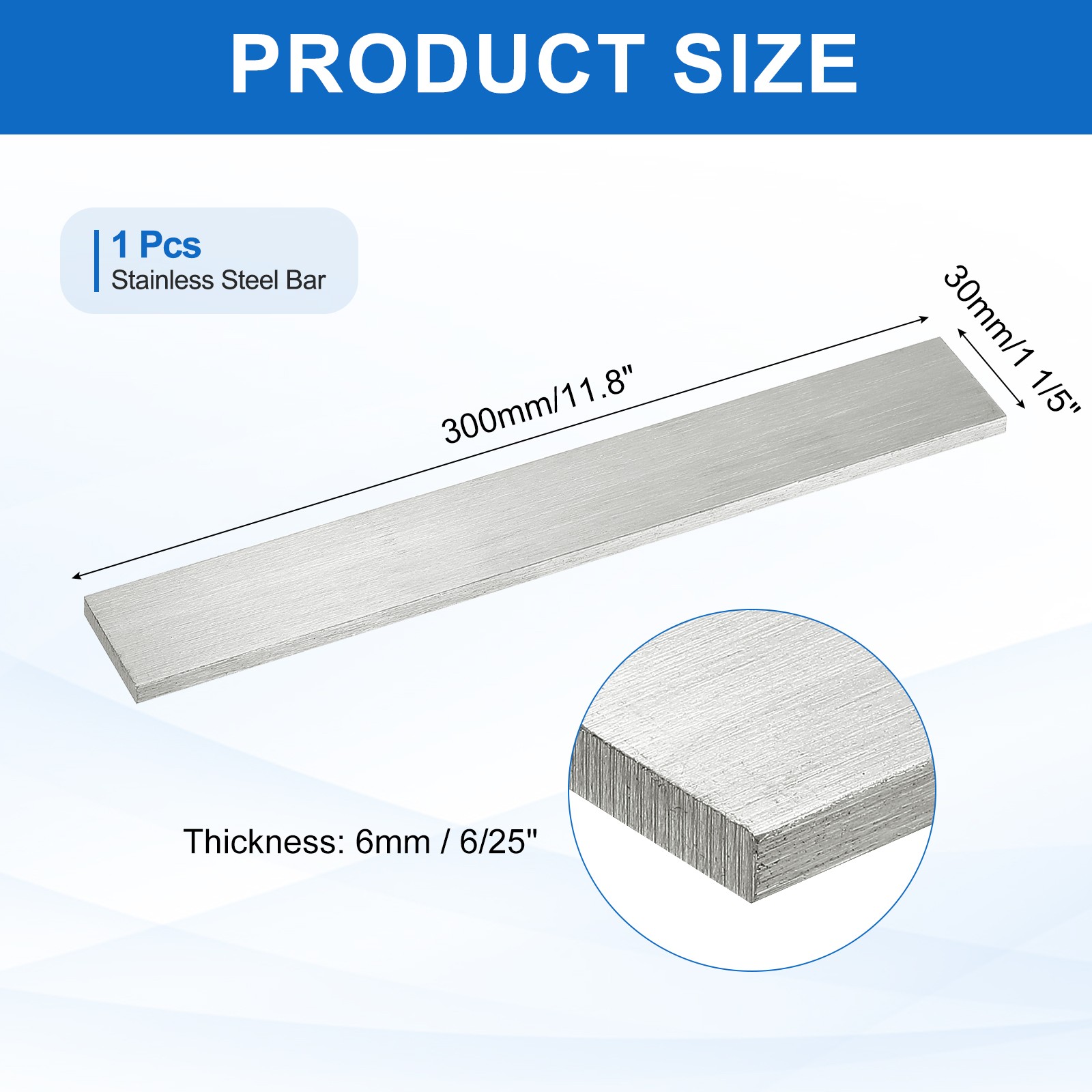 316L Stainless Steel Flat Bar, 6/25″ Thickness 1 1/5″ Width 11.8″ Length 1pcs