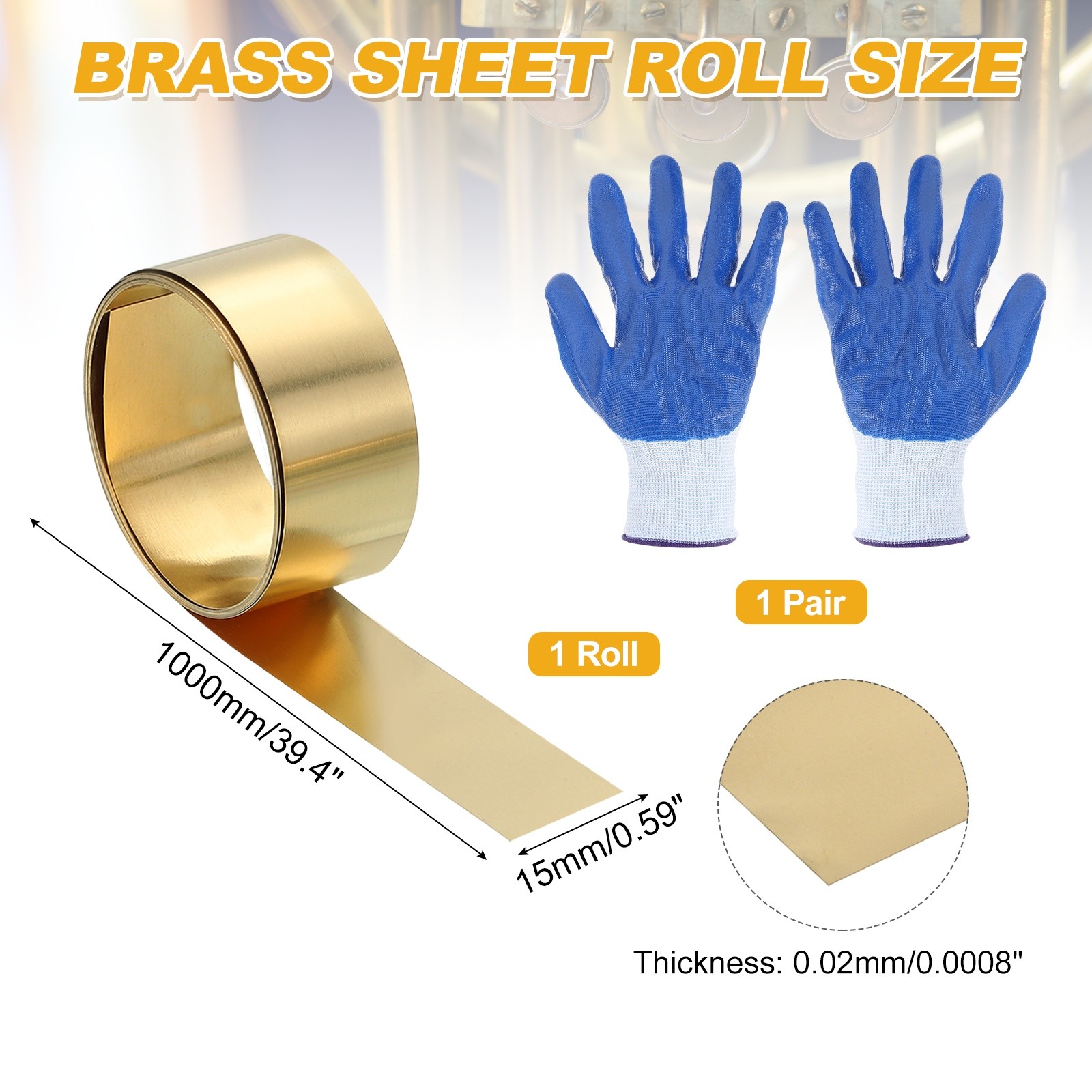 Brass Sheet Roll, 0.0008 x 0.59 x 39.4 Inch H62 Thin Brass Foil Strip Plate Shim