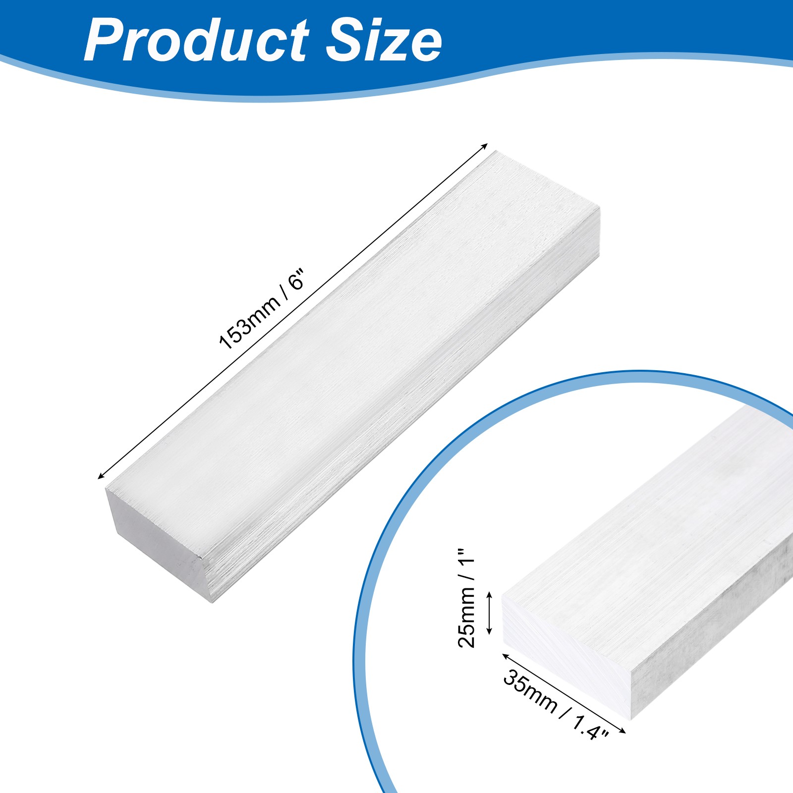 Square Aluminum Flat Bar, 25/32″ Thickness 1-3/8″ Width 6″ l with Glove