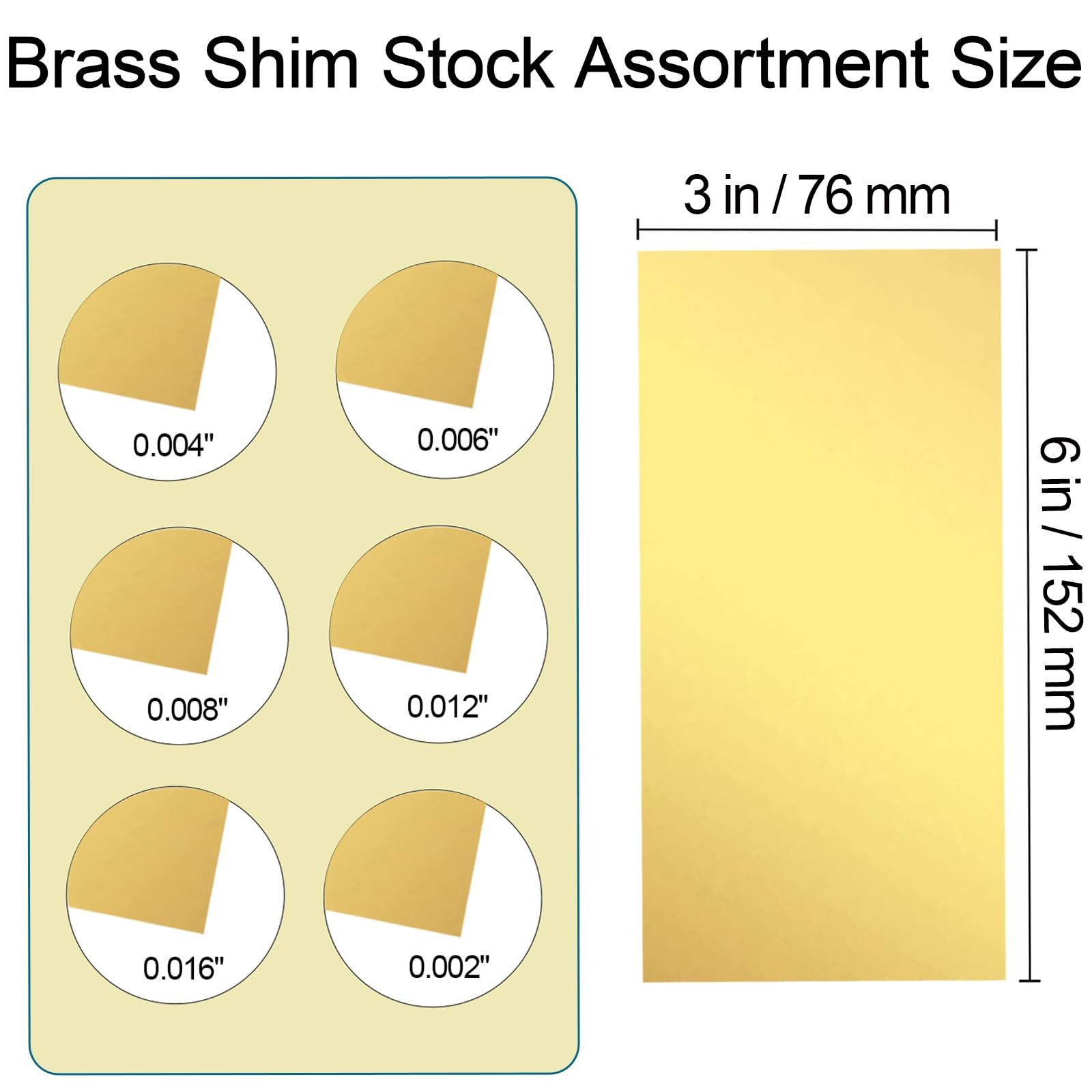 Brass Sheet, Shim Stock Assortment, 6″ Length x 3″ Width, 0.002″,