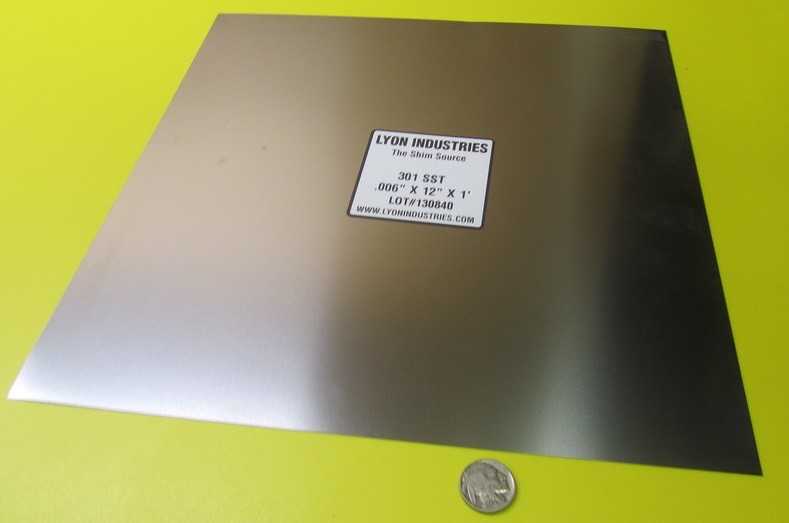 301 Stainless Steel Sheet Shim, .006″ (+/-.0004″) x 12.0″ Width x 12″ Length