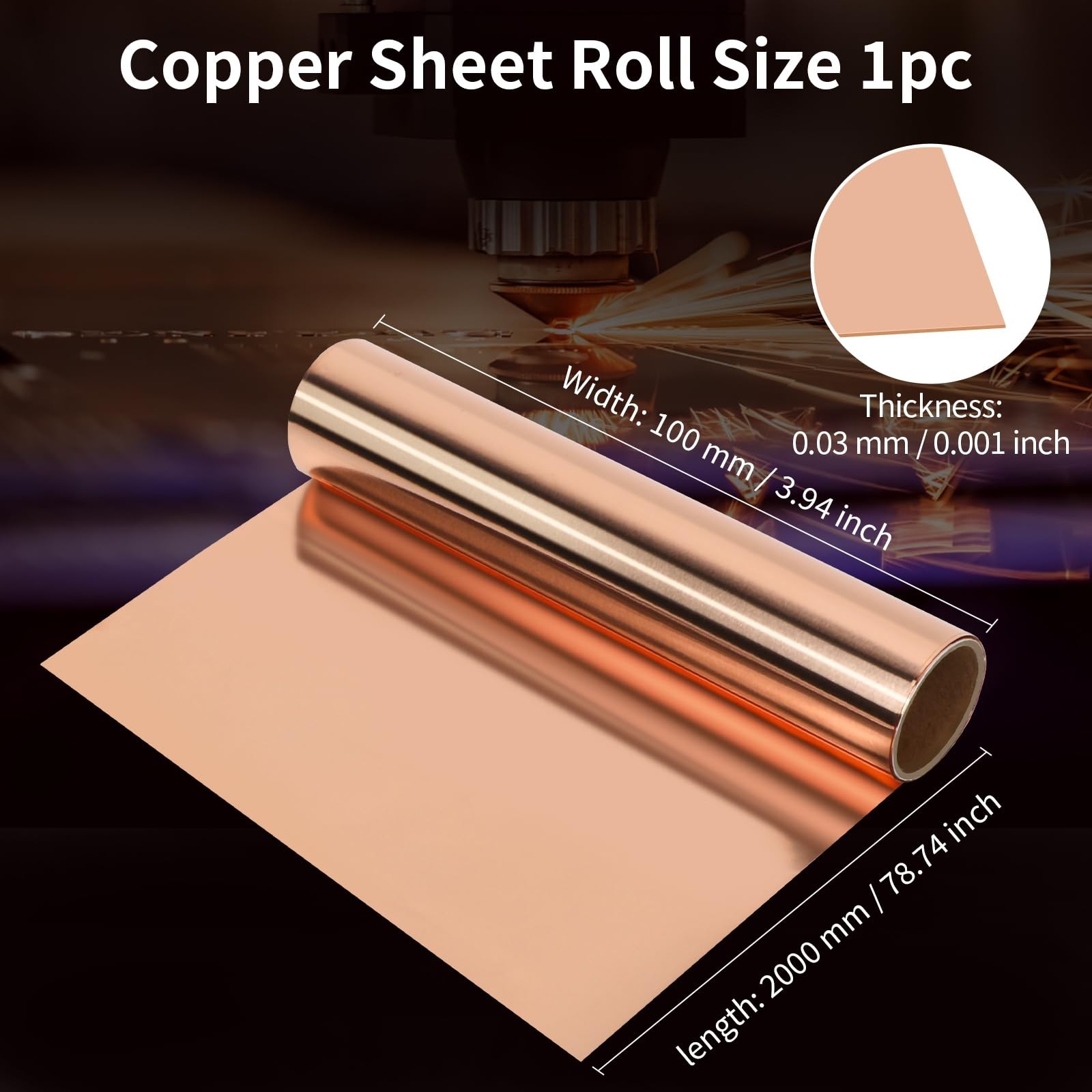 Thin Copper Sheet Roll 99.99% Pure Copper Foil for Crafts Bendable Soft Coppe…