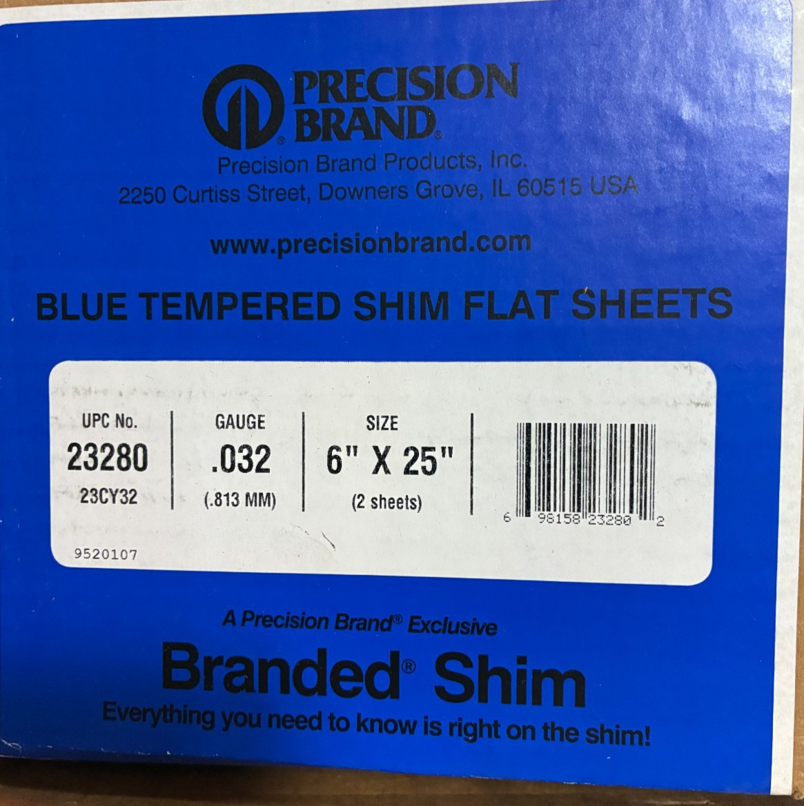 Blue Tempered Flat Sheet 23280 / 23CY32 / 6X25″ / .032