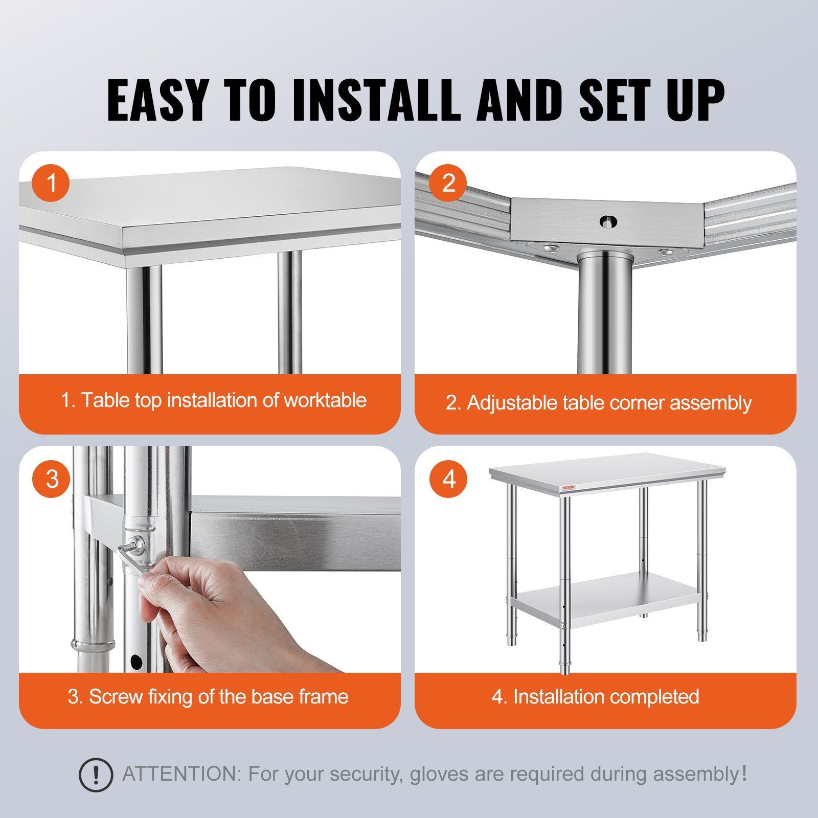 Stainless Worktable 35x24x31in 700lb Strength Tri-Level Adjustment
