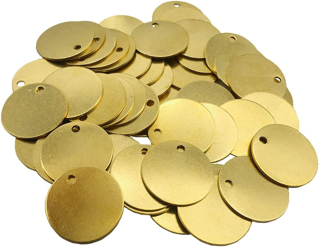 1”Brass Valve Tags Stamping Tags 0.04” round Engraved Metal Blanks Chits with Ho