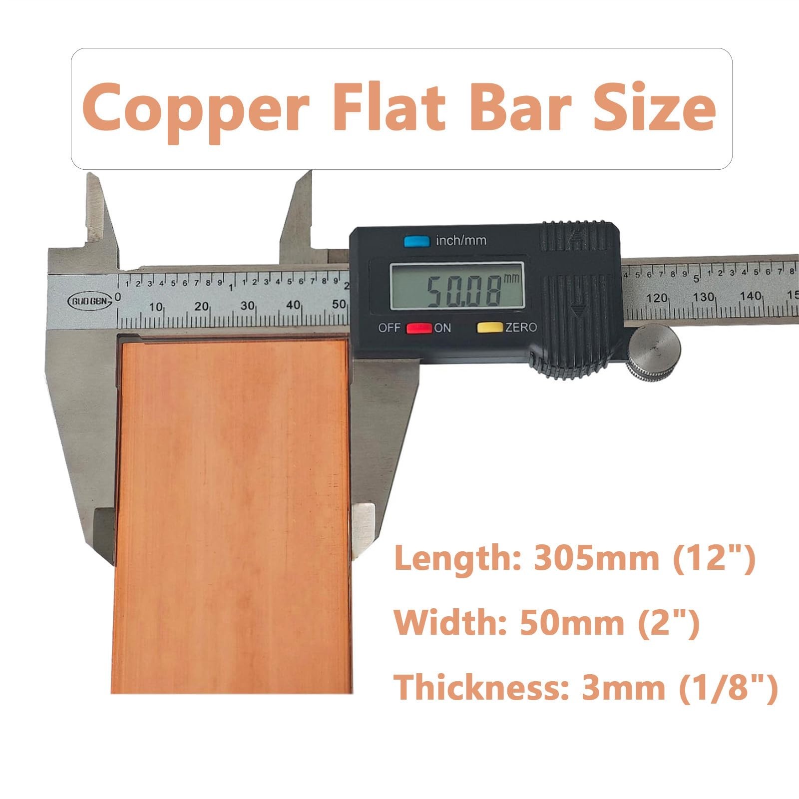1PCS Copper Flat Bar 1/8″ x 2″ x 12″, 99.98% Copper Bus Bar Stock, 3mm x 50mm…