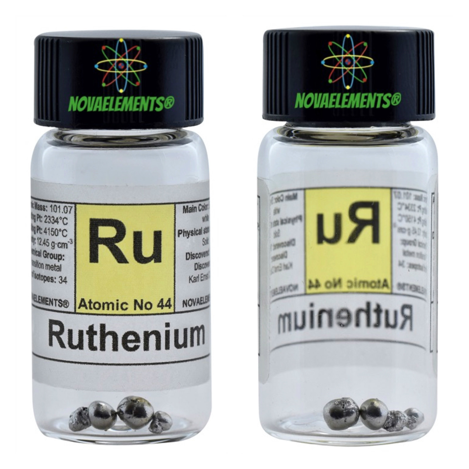 Ruthenium metal element sample 0.5 gram shiny pellet 99.9% in labeled glass vial