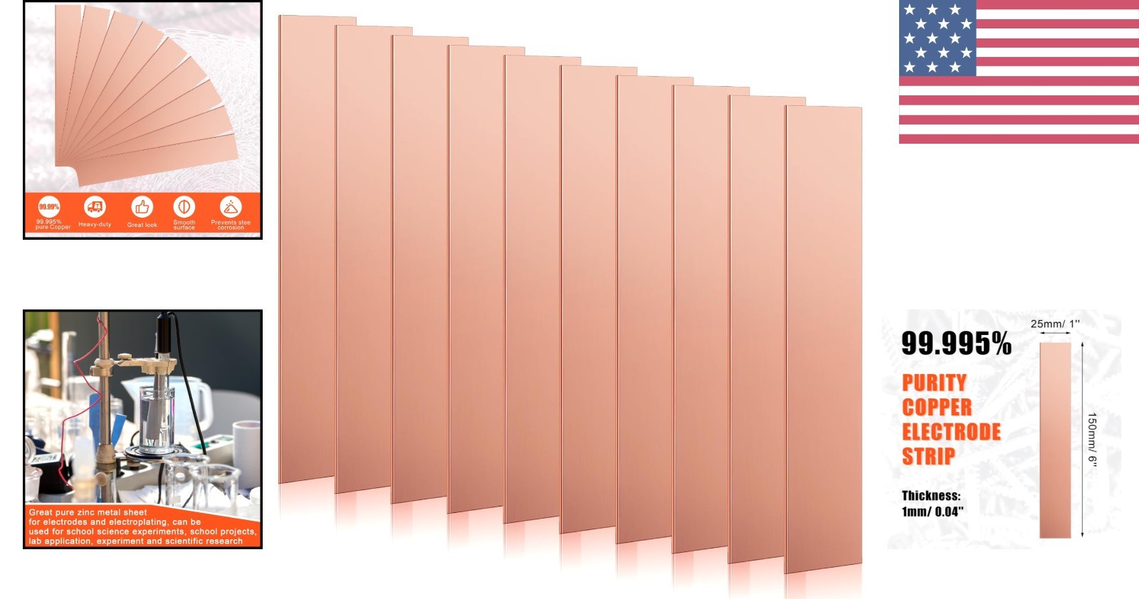 Copper Electrode Strips 0.04′ x 1′ x 6′ – Ideal for Plating & Experimentation