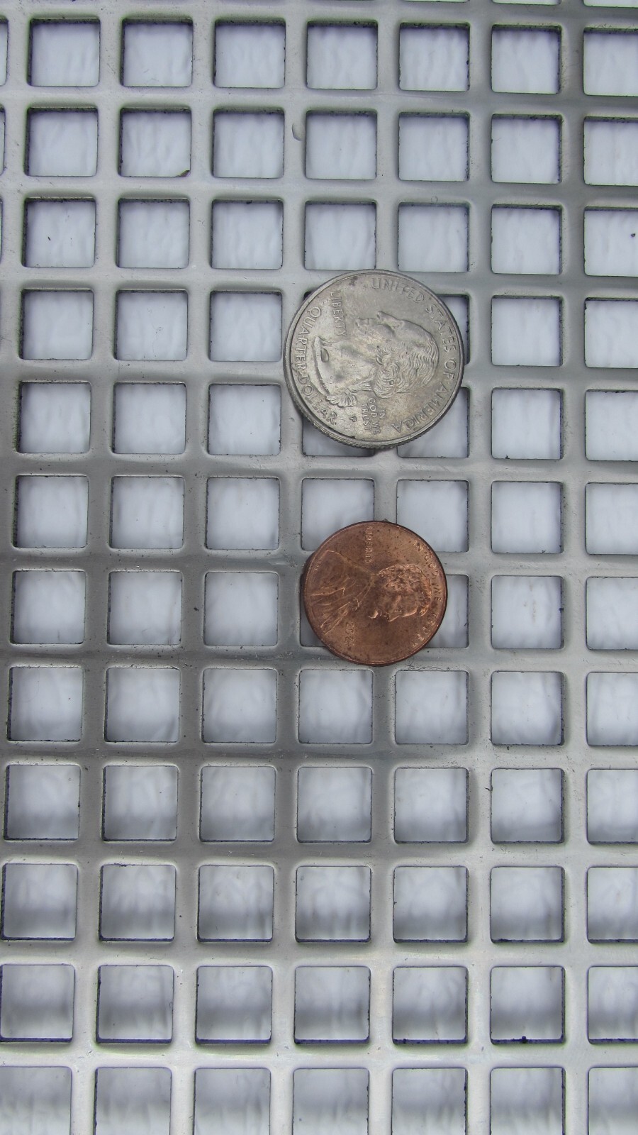 3/8″ SQUARE ON 1/2″ CENTERS 16 GA STAINLESS STEEL PERFORATED -7-5/8″ x 13″