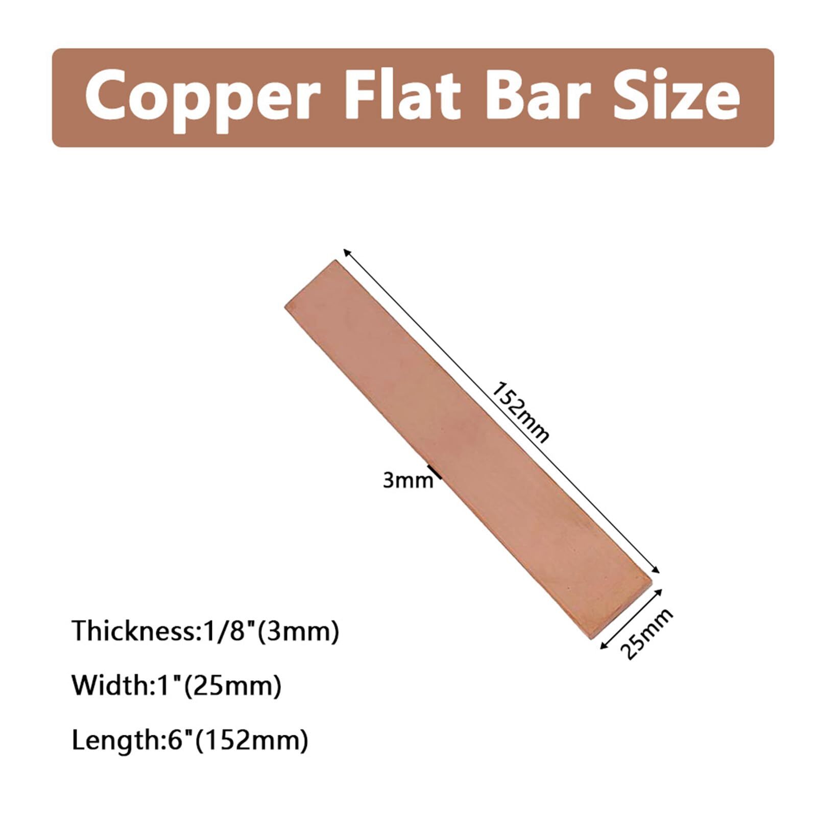 2Pcs C110 Copper Flat Bar 6″ Long 1/8″ 3mm x 1″ 25mm x 6″152mm Copper Bus Bar…
