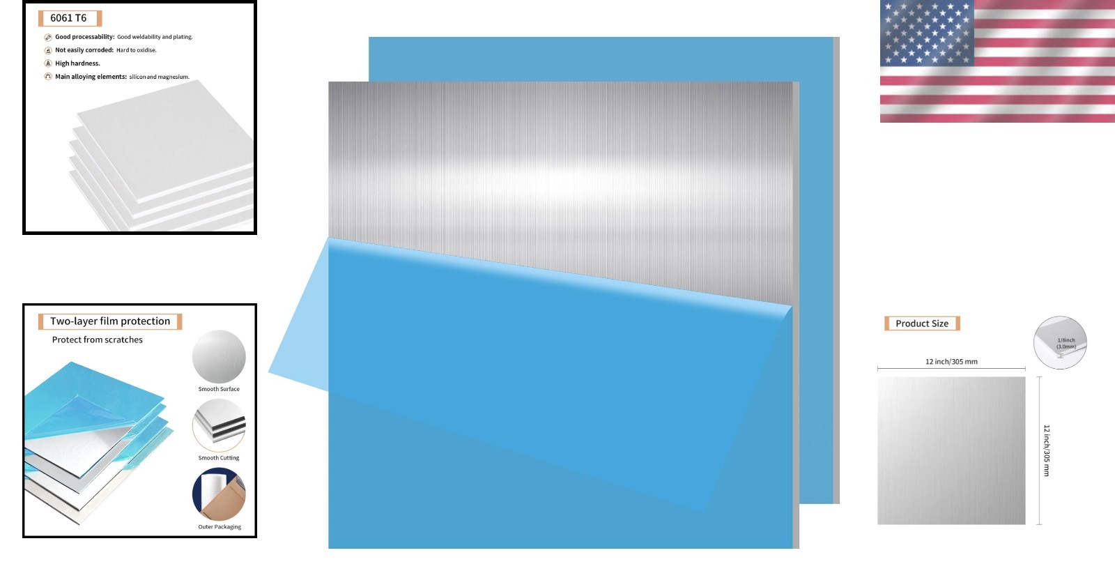 Aluminum Flat Bar 1/8″ x 12″ x 12″ – 6061 Metal Plates